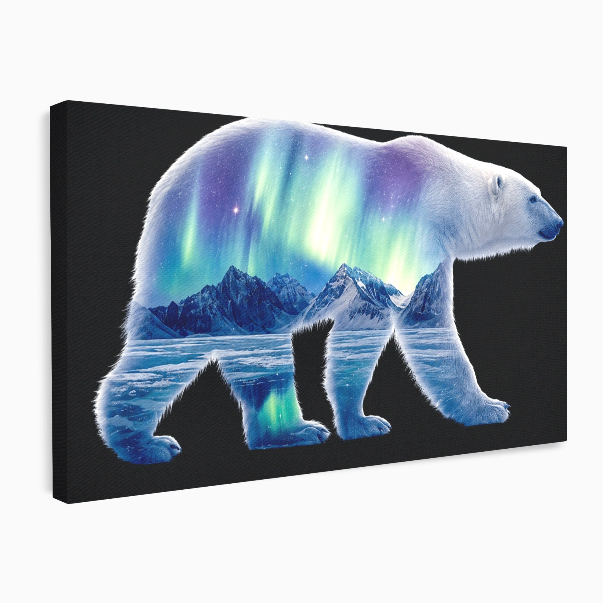 Tablou Canvas Premium LuxCanva® M1648, Urs Polar Aurora Boreala, Urs Polar, Aurora Boreala, Peisaj Arctic, Animale, Living, Birou, Culori Vibrante