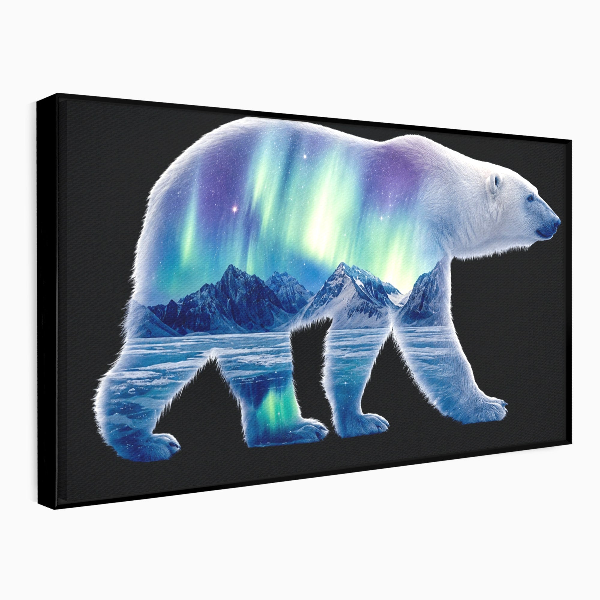 Tablou Canvas Premium LuxCanva® M1648, Urs Polar Aurora Boreala, Urs Polar, Aurora Boreala, Peisaj Arctic, Animale, Living, Birou, Culori Vibrante