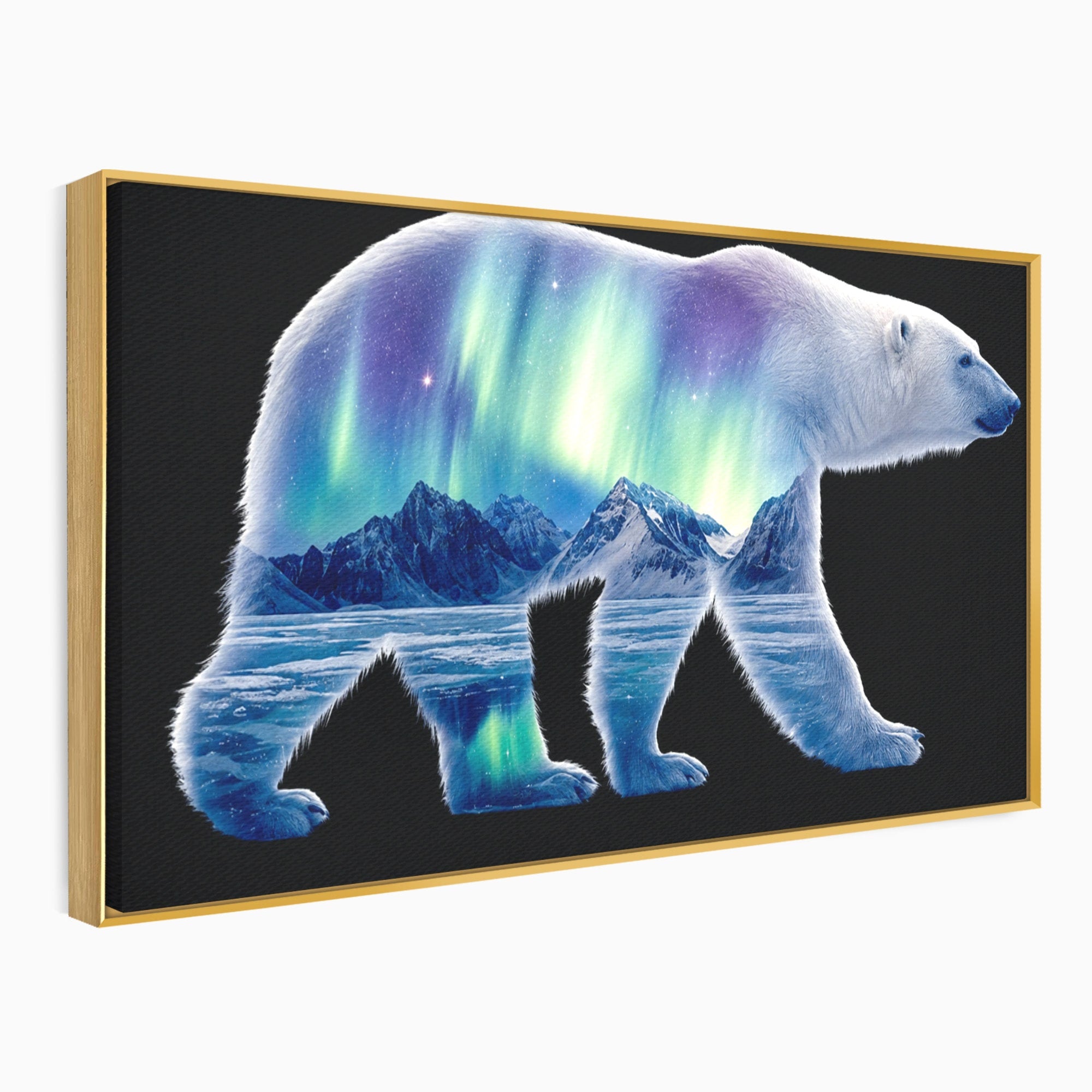 Tablou Canvas Premium LuxCanva® M1648, Urs Polar Aurora Boreala, Urs Polar, Aurora Boreala, Peisaj Arctic, Animale, Living, Birou, Culori Vibrante