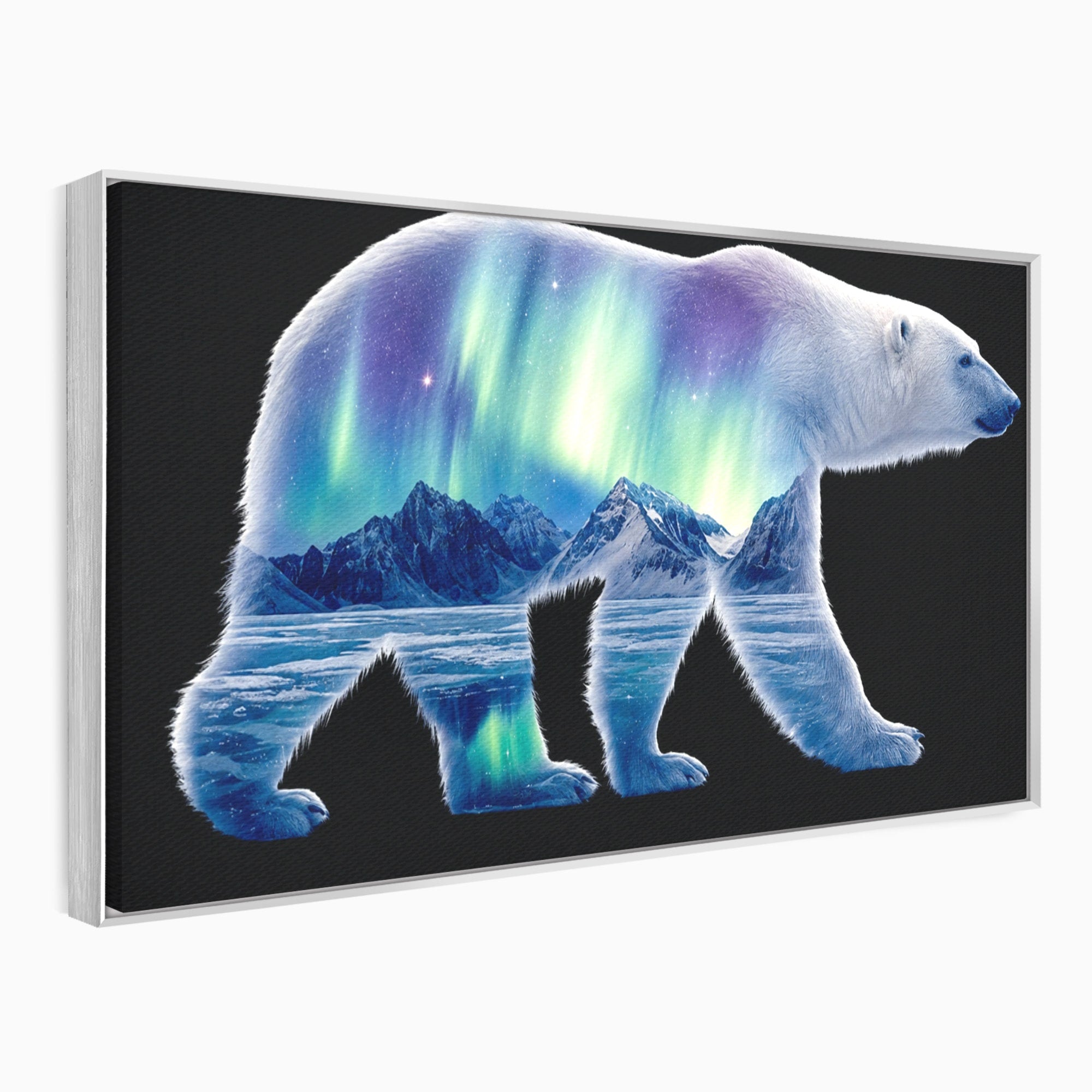 Tablou Canvas Premium LuxCanva® M1648, Urs Polar Aurora Boreala, Urs Polar, Aurora Boreala, Peisaj Arctic, Animale, Living, Birou, Culori Vibrante