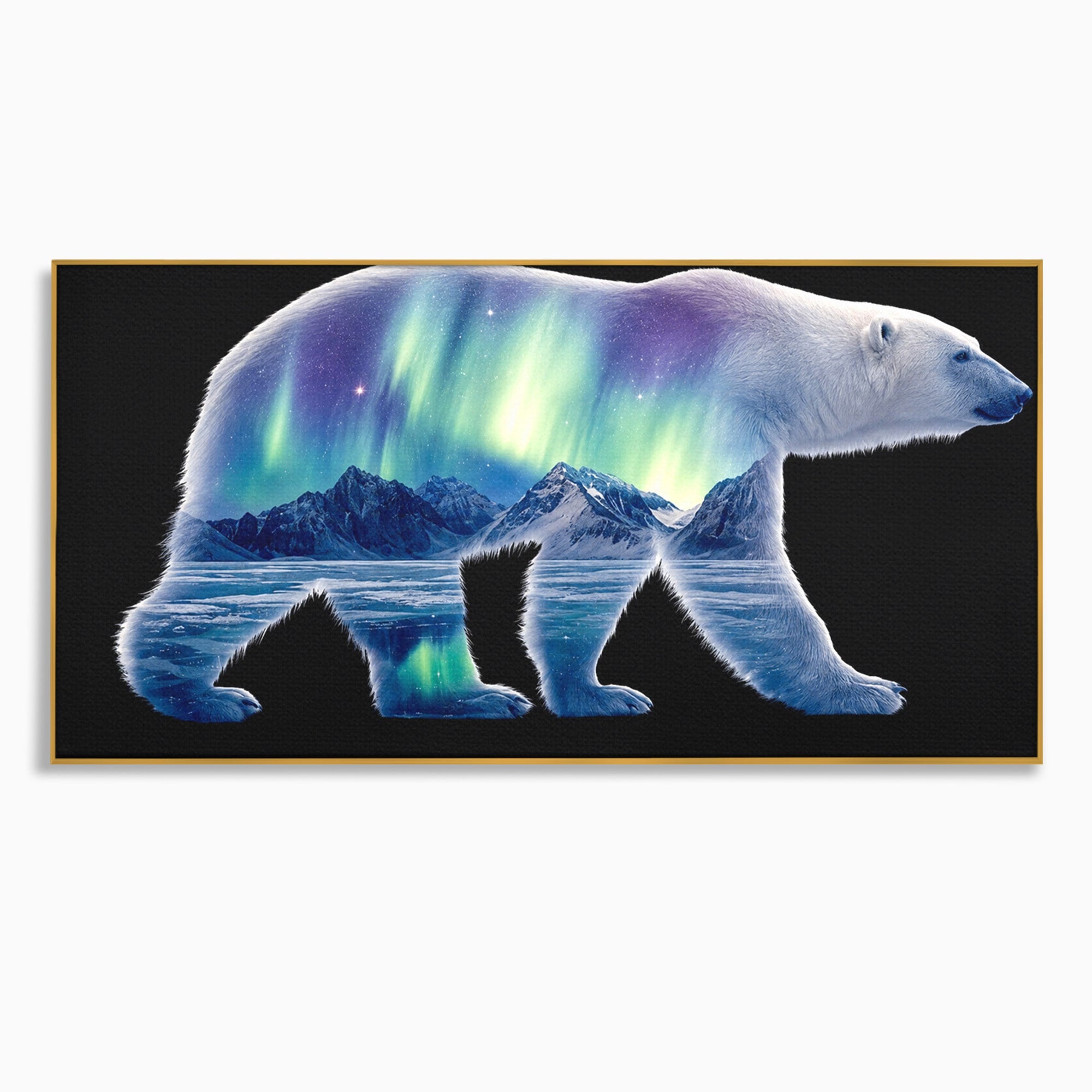 Tablou Canvas Premium LuxCanva® M1648, Urs Polar Aurora Boreala, Urs Polar, Aurora Boreala, Peisaj Arctic, Animale, Living, Birou, Culori Vibrante