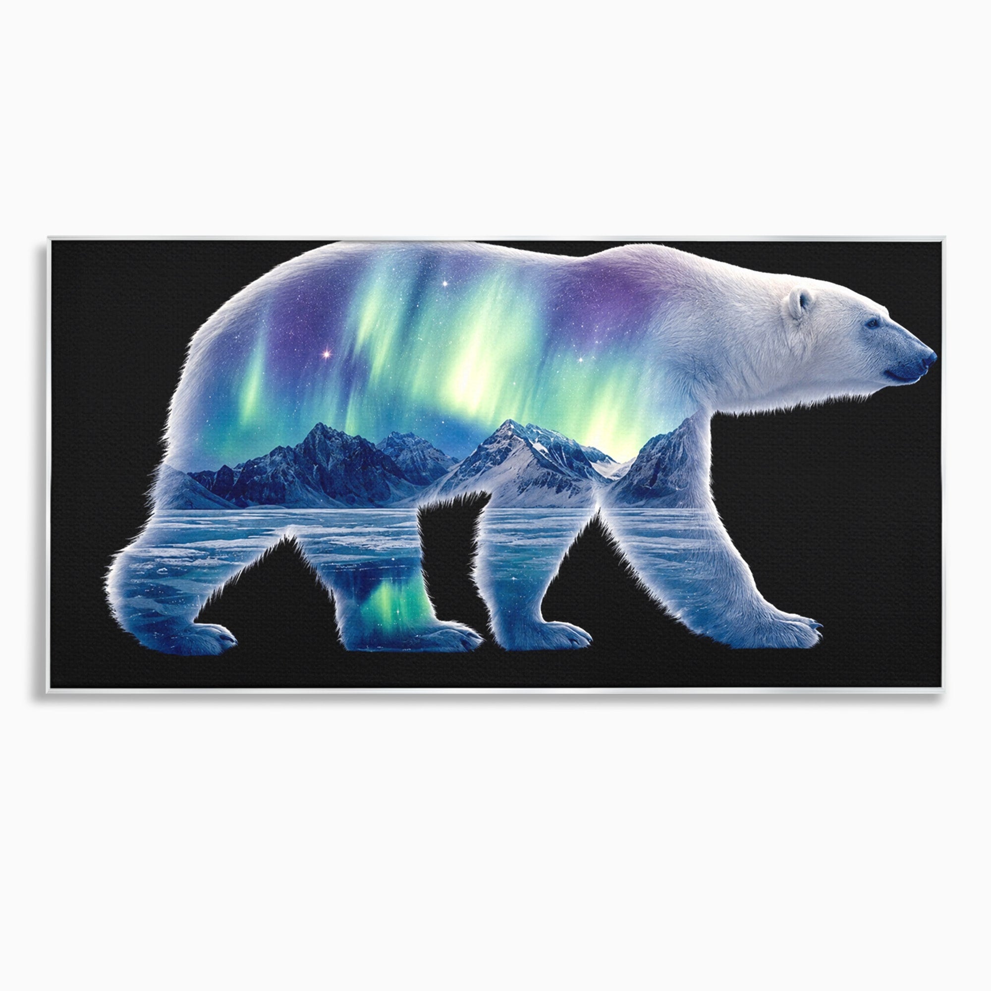 Tablou Canvas Premium LuxCanva® M1648, Urs Polar Aurora Boreala, Urs Polar, Aurora Boreala, Peisaj Arctic, Animale, Living, Birou, Culori Vibrante