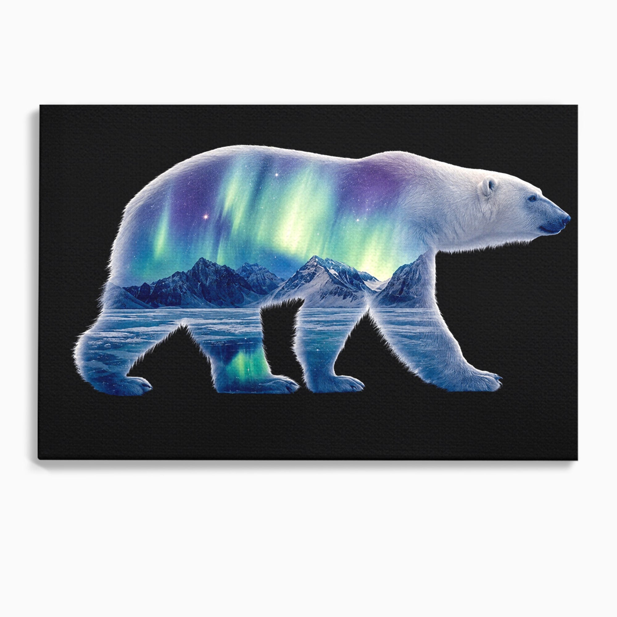 Tablou Canvas Premium LuxCanva® M1648, Urs Polar Aurora Boreala, Urs Polar, Aurora Boreala, Peisaj Arctic, Animale, Living, Birou, Culori Vibrante