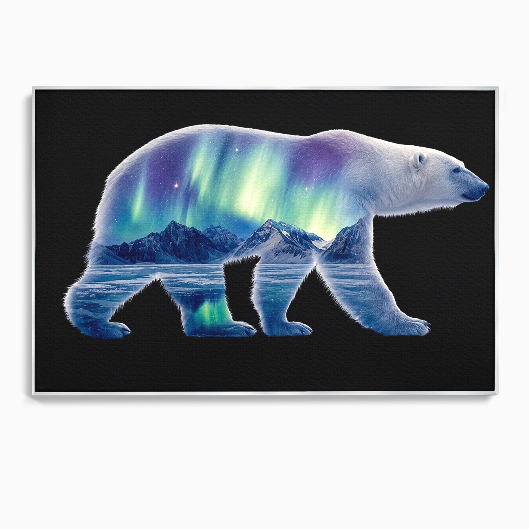 Tablou Canvas Premium LuxCanva® M1648, Urs Polar Aurora Boreala, Urs Polar, Aurora Boreala, Peisaj Arctic, Animale, Living, Birou, Culori Vibrante