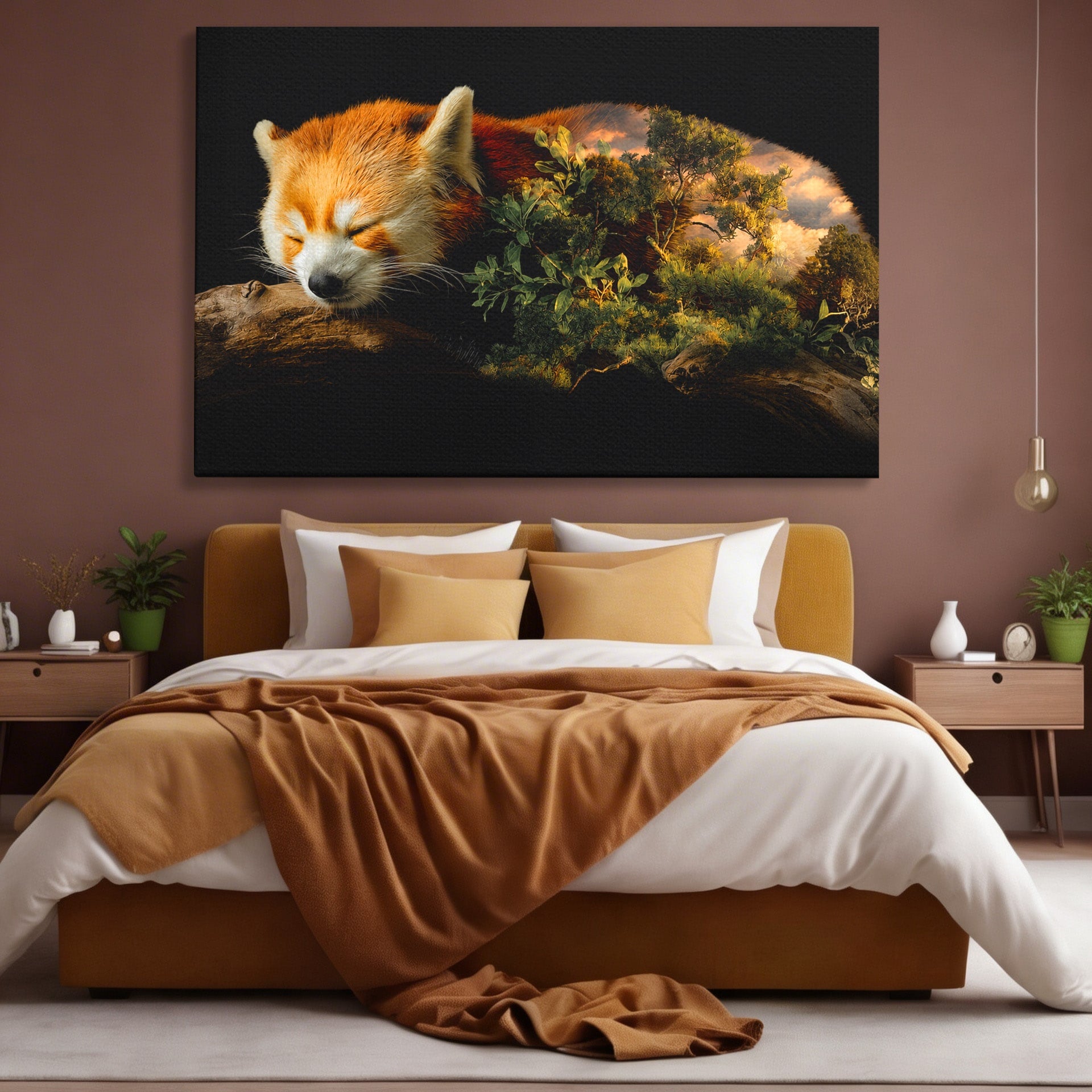Tablou Canvas Premium LuxCanva® M1650, Panda Rosu Adormit, Panda Rosu, Natura, Padure, Animale, Relaxare, Dormitor, Living, Culori Vibrante