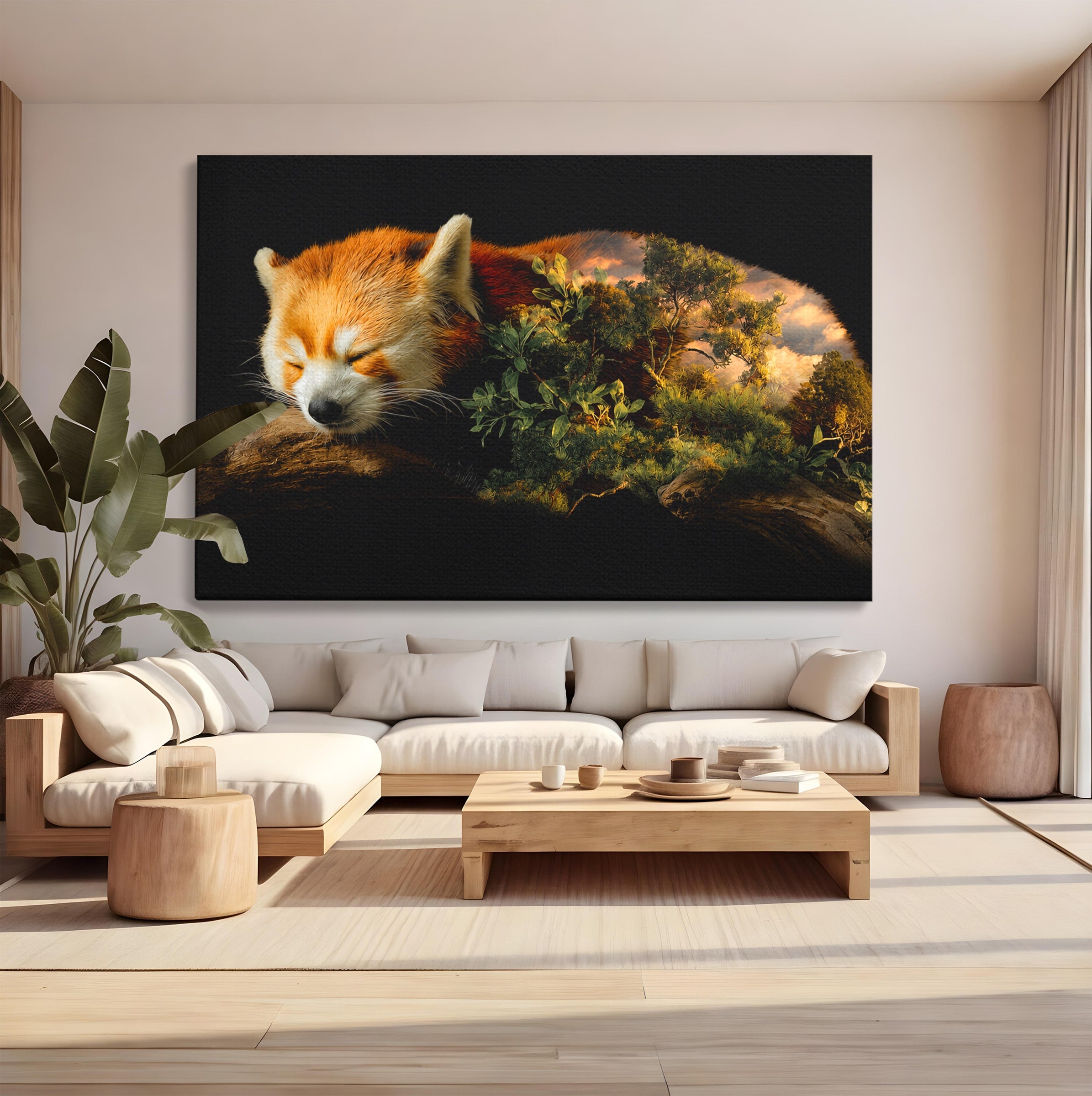 Tablou Canvas Premium LuxCanva® M1650, Panda Rosu Adormit, Panda Rosu, Natura, Padure, Animale, Relaxare, Dormitor, Living, Culori Vibrante