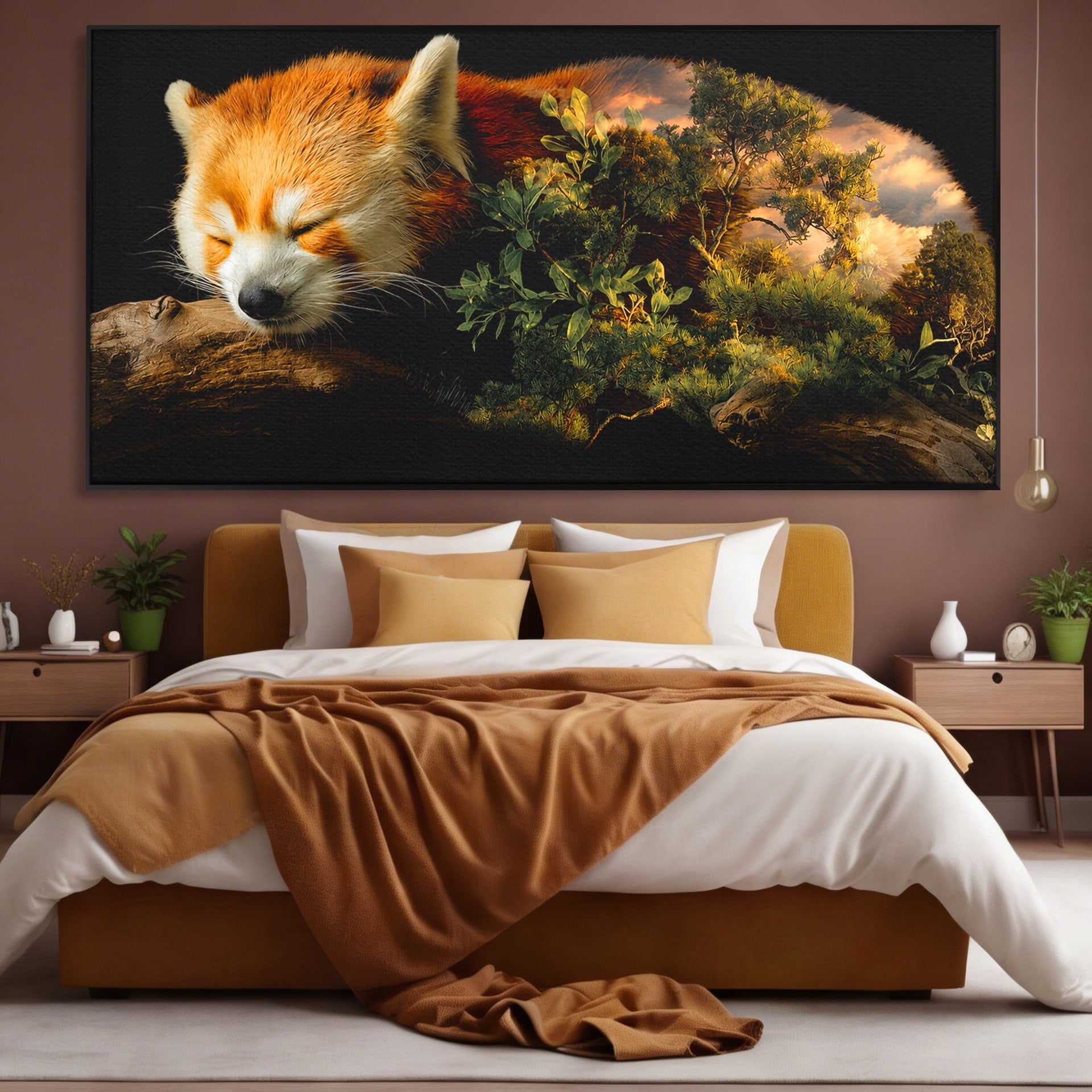 Tablou Canvas Premium LuxCanva® M1650, Panda Rosu Adormit, Panda Rosu, Natura, Padure, Animale, Relaxare, Dormitor, Living, Culori Vibrante