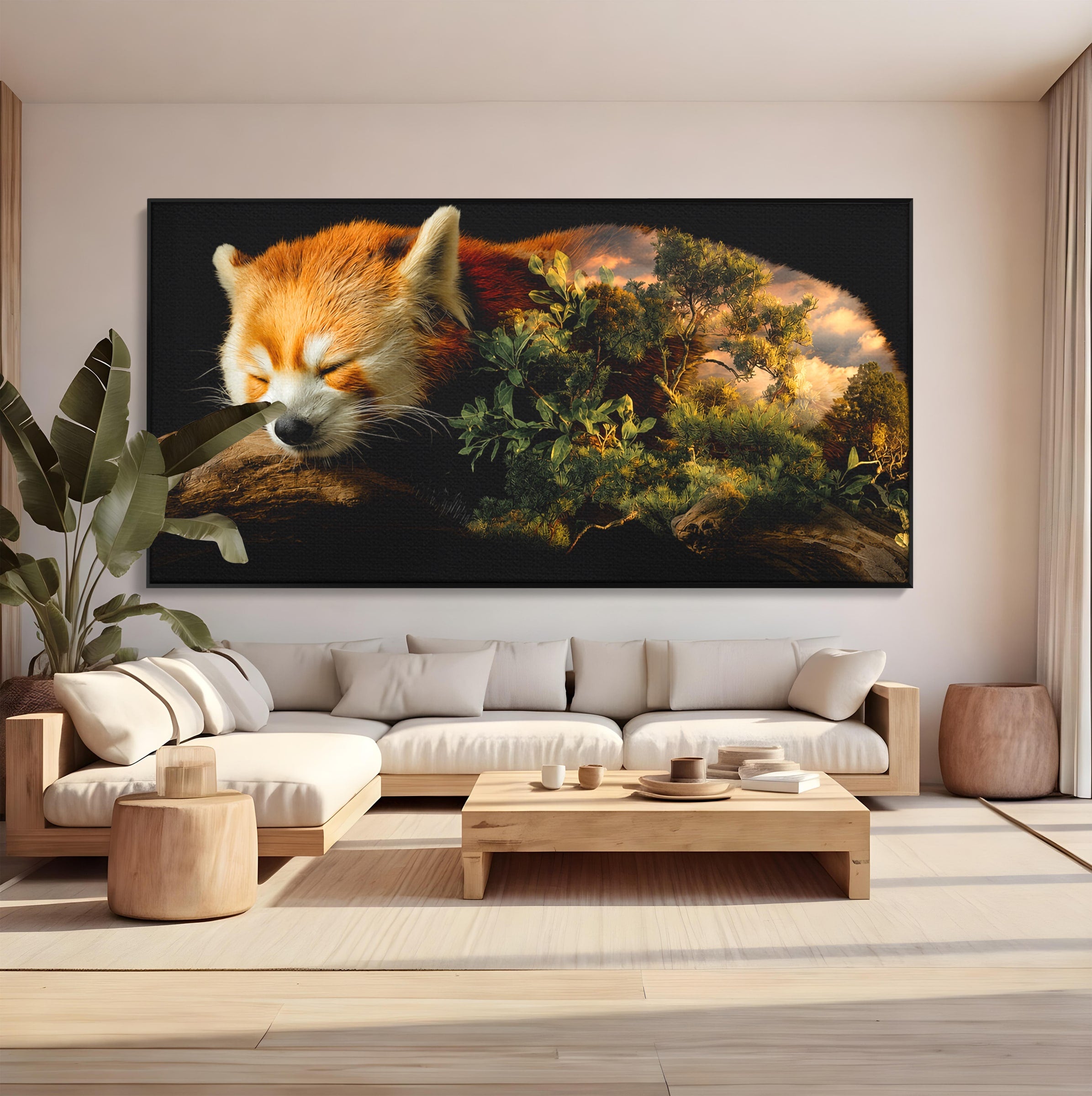 Tablou Canvas Premium LuxCanva® M1650, Panda Rosu Adormit, Panda Rosu, Natura, Padure, Animale, Relaxare, Dormitor, Living, Culori Vibrante