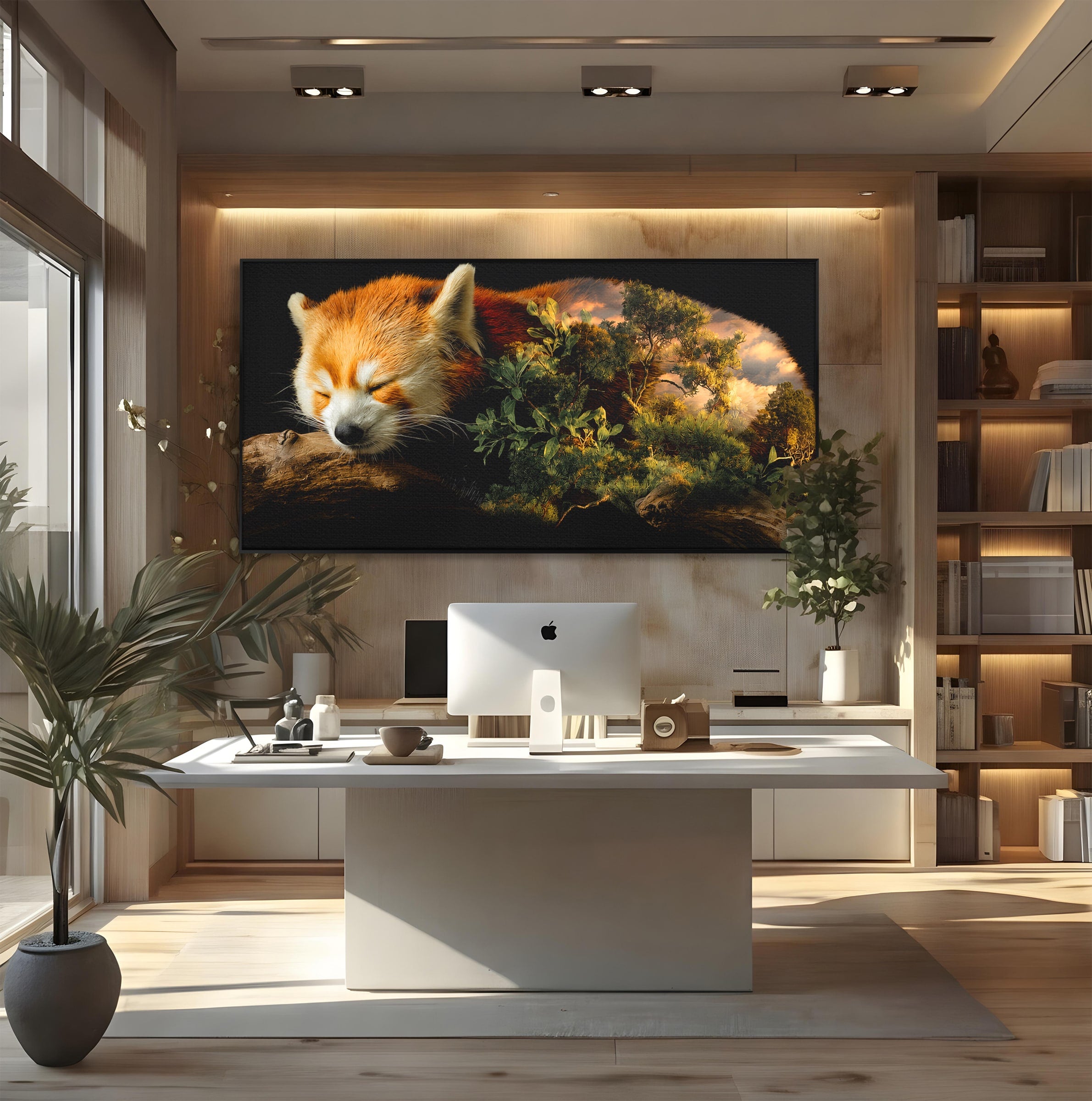 Tablou Canvas Premium LuxCanva® M1650, Panda Rosu Adormit, Panda Rosu, Natura, Padure, Animale, Relaxare, Dormitor, Living, Culori Vibrante