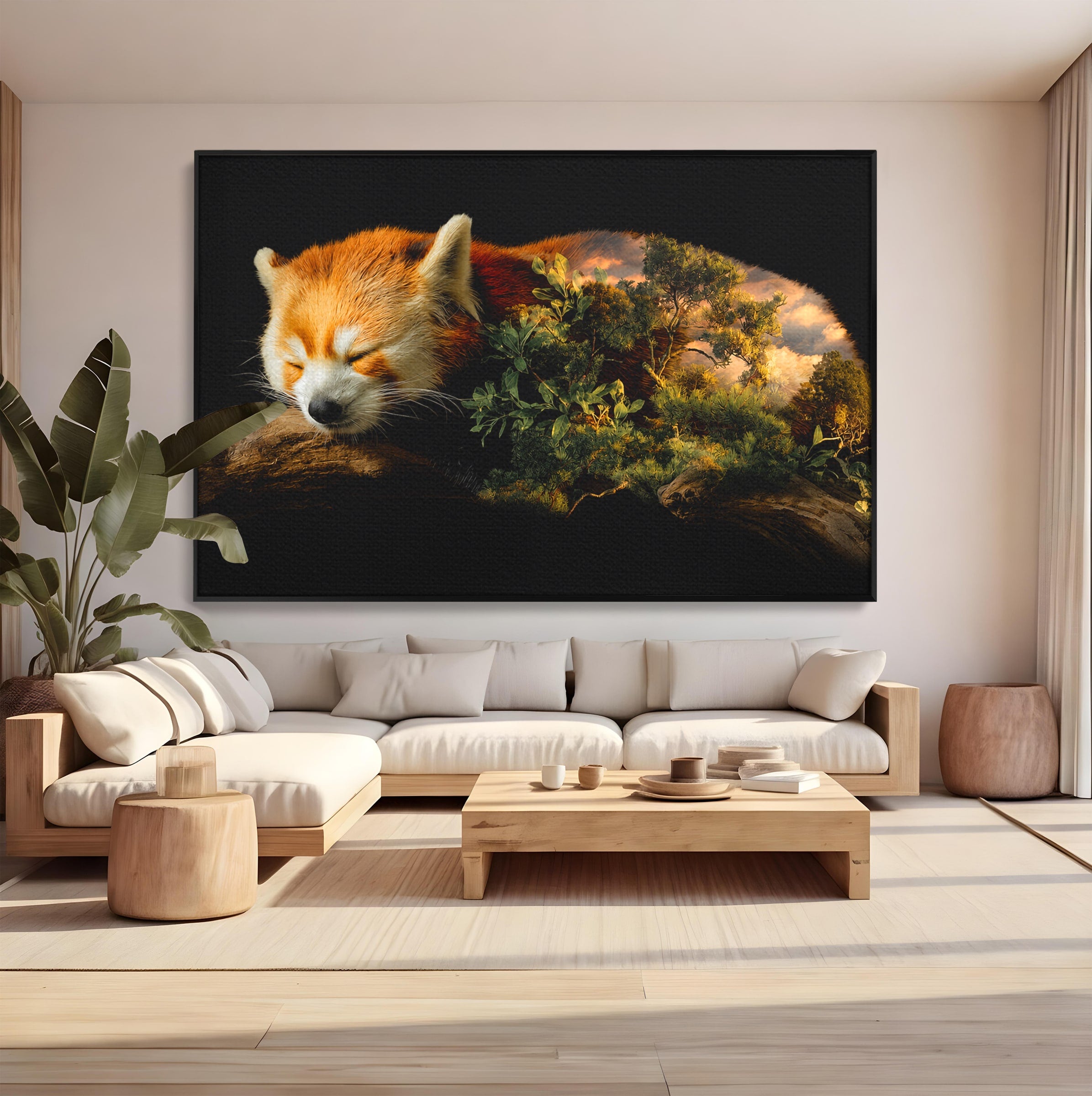 Tablou Canvas Premium LuxCanva® M1650, Panda Rosu Adormit, Panda Rosu, Natura, Padure, Animale, Relaxare, Dormitor, Living, Culori Vibrante