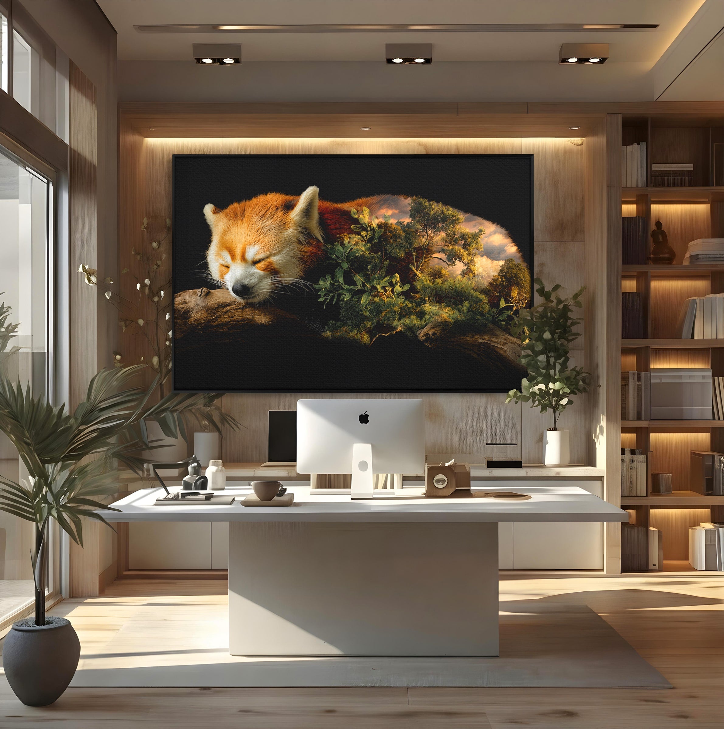 Tablou Canvas Premium LuxCanva® M1650, Panda Rosu Adormit, Panda Rosu, Natura, Padure, Animale, Relaxare, Dormitor, Living, Culori Vibrante