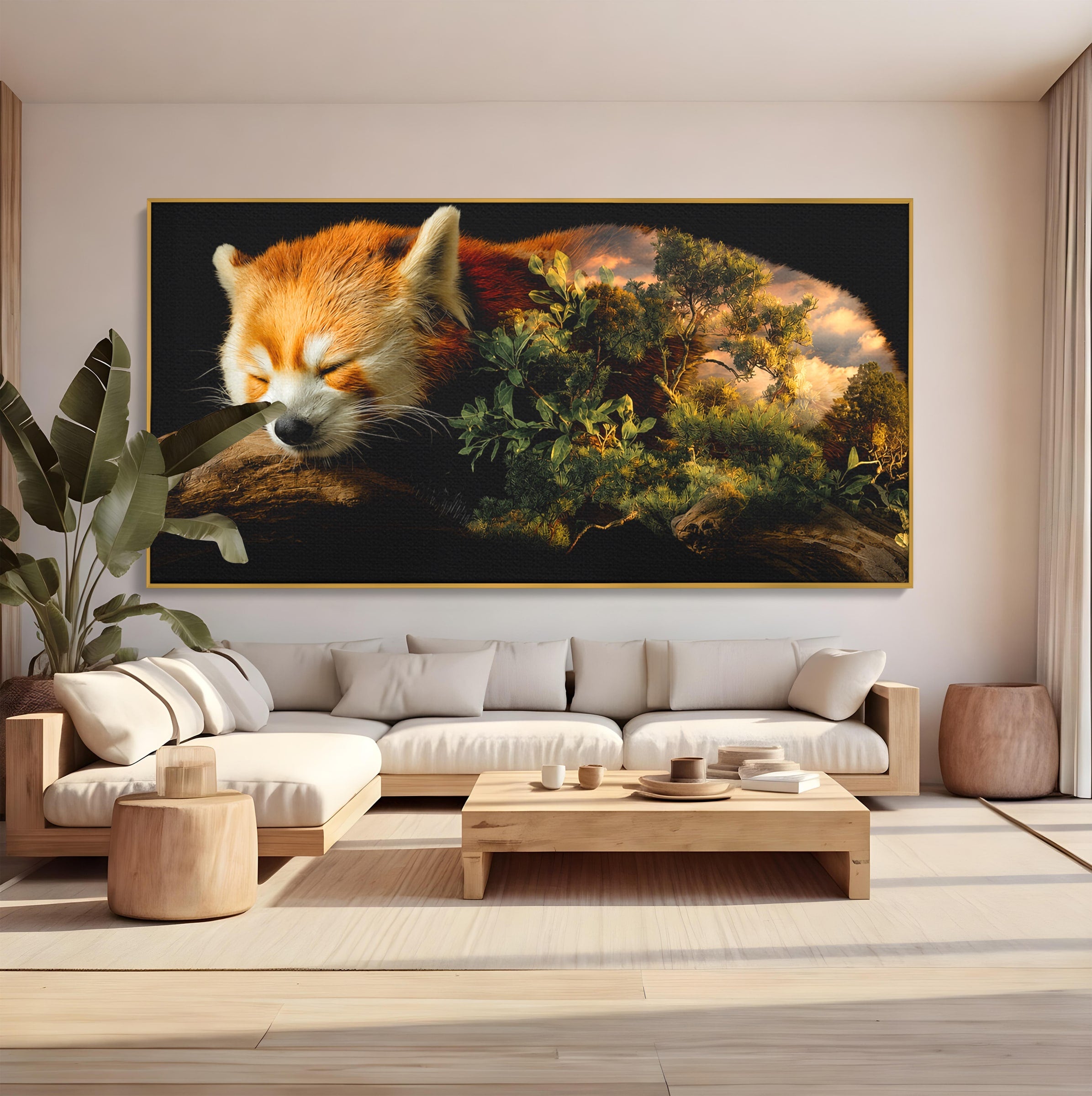 Tablou Canvas Premium LuxCanva® M1650, Panda Rosu Adormit, Panda Rosu, Natura, Padure, Animale, Relaxare, Dormitor, Living, Culori Vibrante
