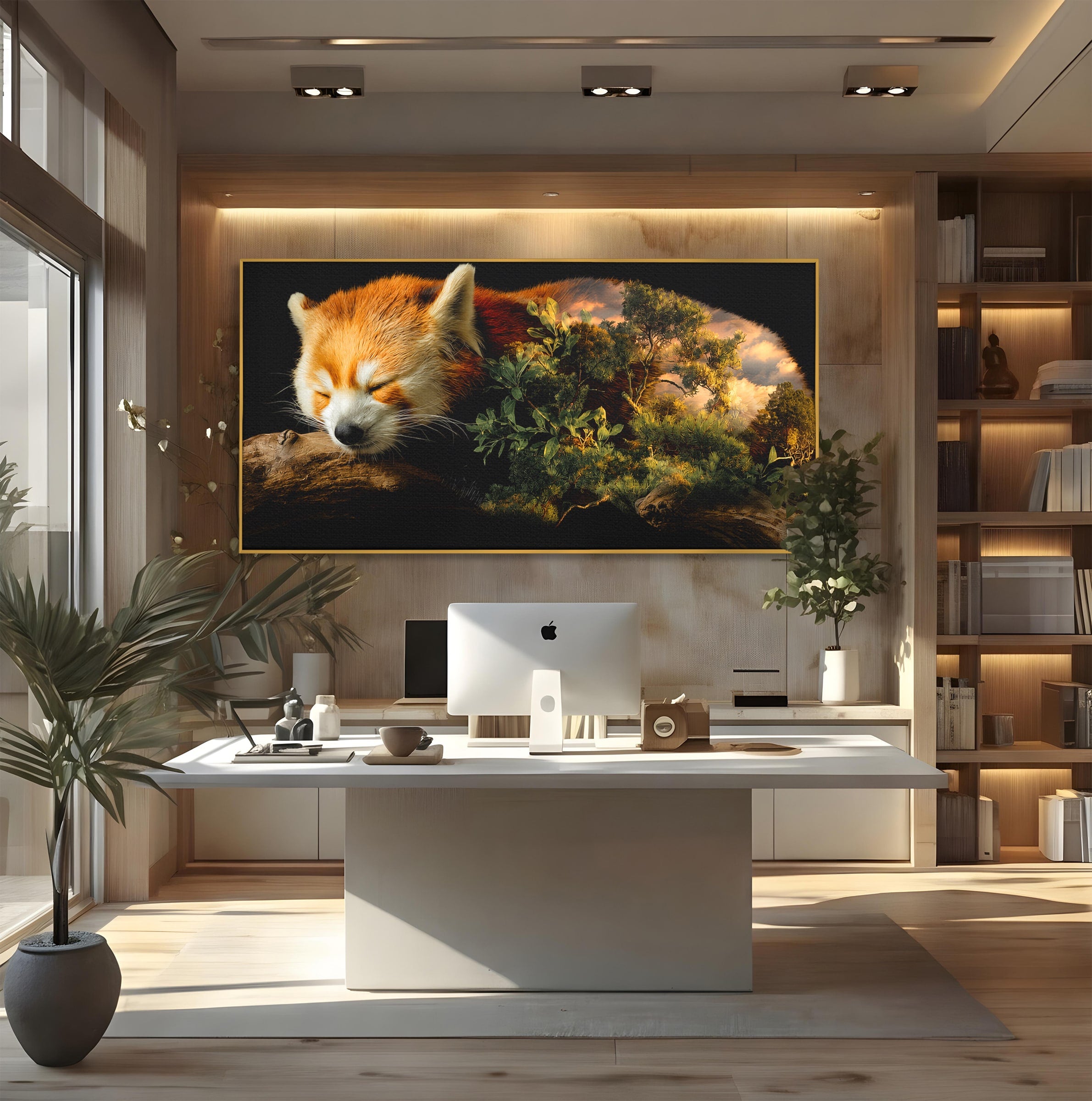 Tablou Canvas Premium LuxCanva® M1650, Panda Rosu Adormit, Panda Rosu, Natura, Padure, Animale, Relaxare, Dormitor, Living, Culori Vibrante