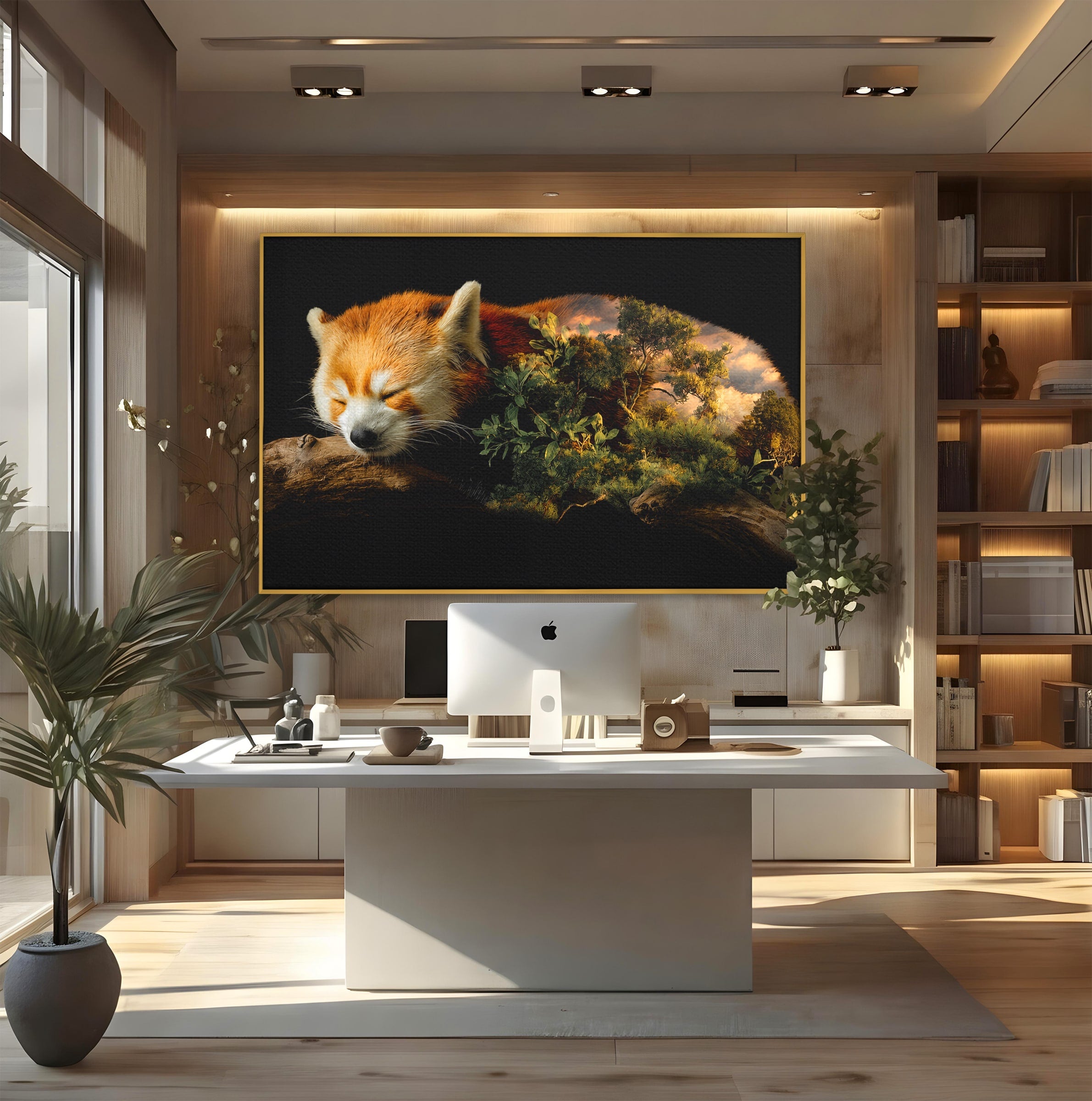 Tablou Canvas Premium LuxCanva® M1650, Panda Rosu Adormit, Panda Rosu, Natura, Padure, Animale, Relaxare, Dormitor, Living, Culori Vibrante