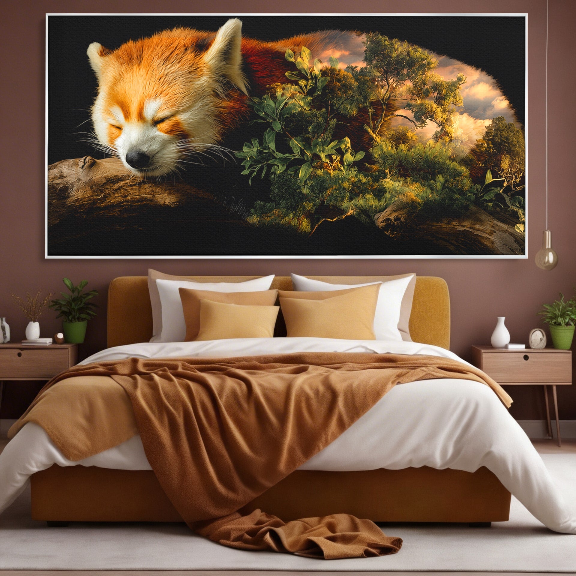 Tablou Canvas Premium LuxCanva® M1650, Panda Rosu Adormit, Panda Rosu, Natura, Padure, Animale, Relaxare, Dormitor, Living, Culori Vibrante