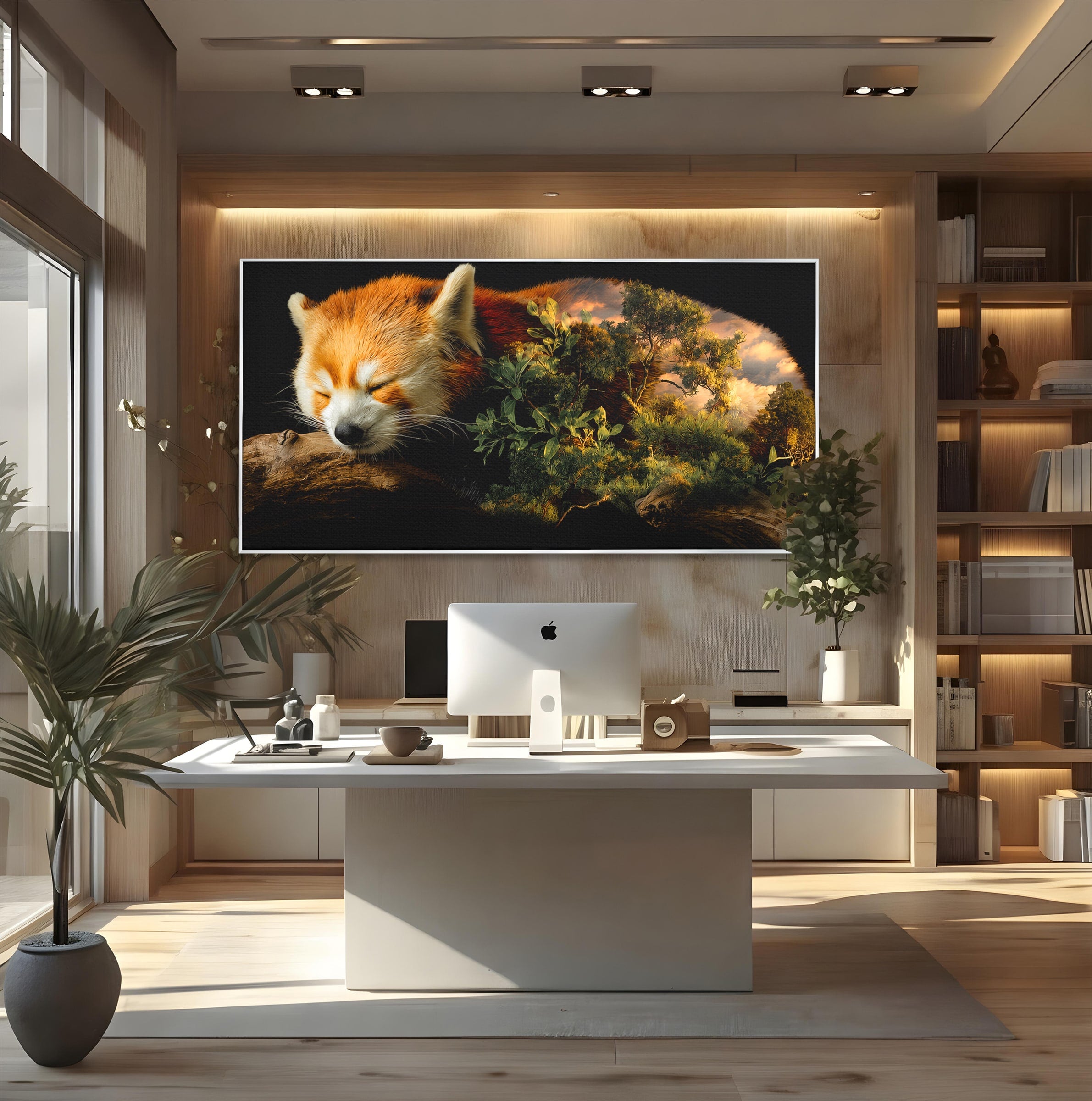 Tablou Canvas Premium LuxCanva® M1650, Panda Rosu Adormit, Panda Rosu, Natura, Padure, Animale, Relaxare, Dormitor, Living, Culori Vibrante