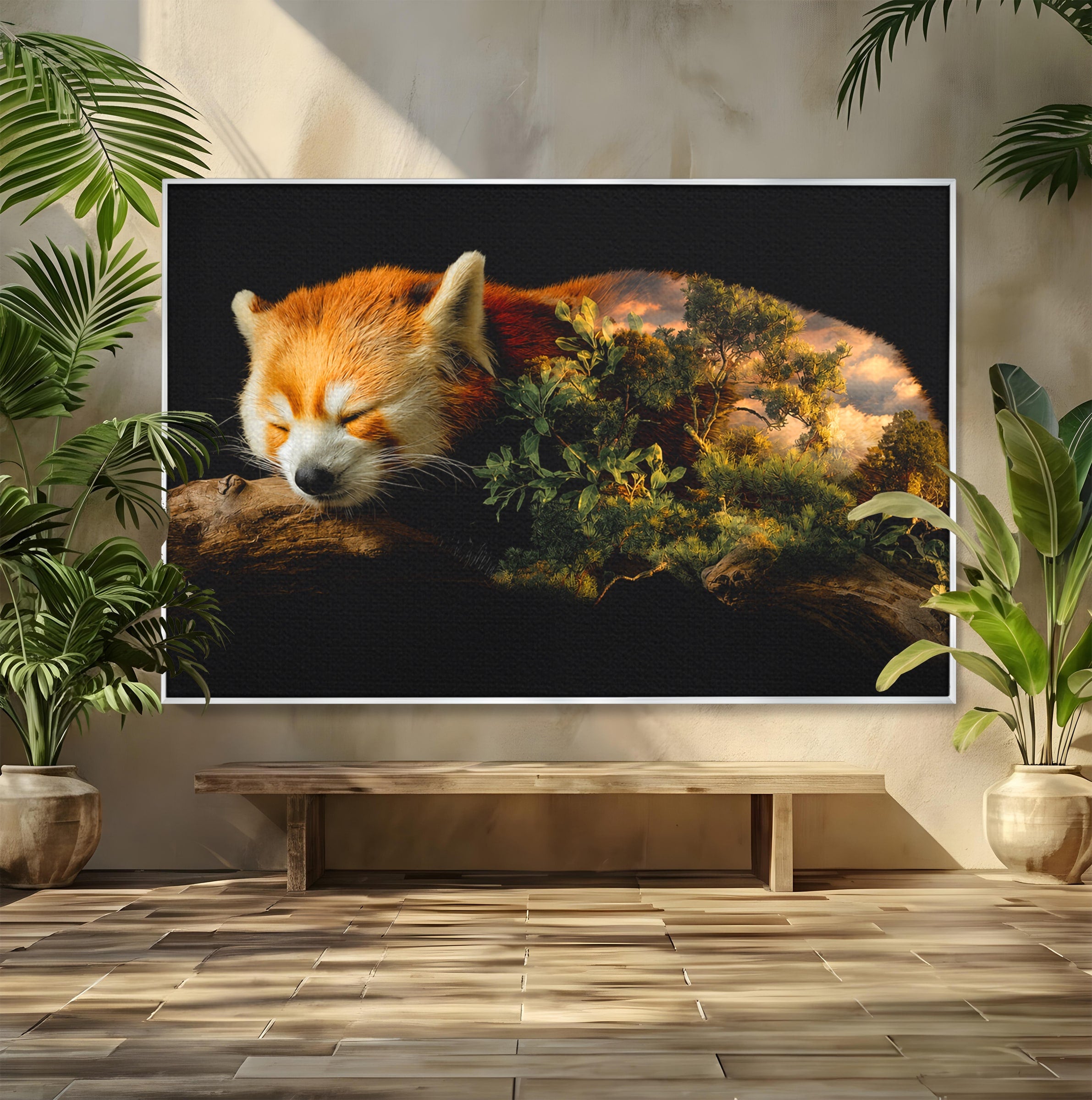 Tablou Canvas Premium LuxCanva® M1650, Panda Rosu Adormit, Panda Rosu, Natura, Padure, Animale, Relaxare, Dormitor, Living, Culori Vibrante