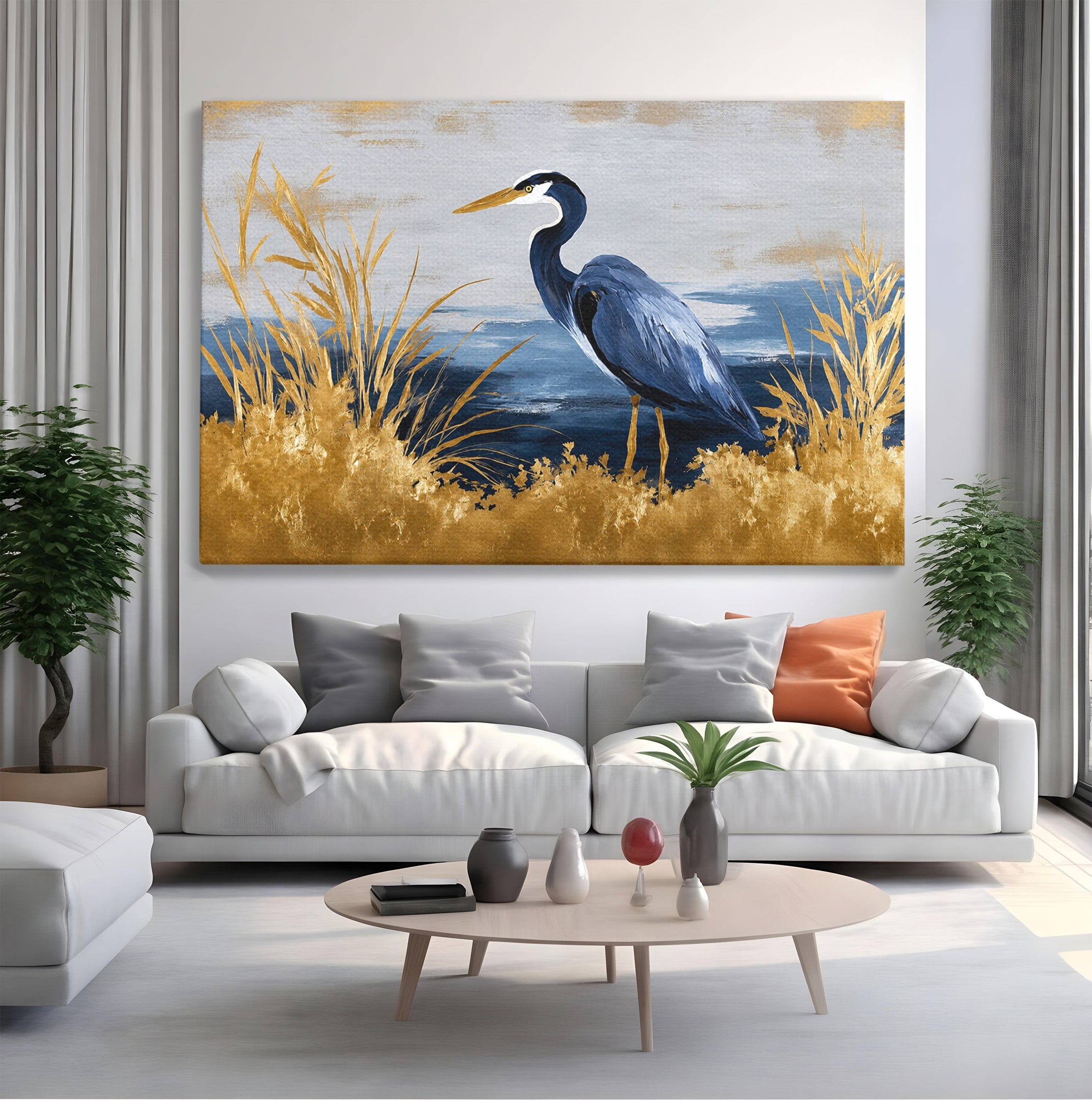 Tablou Canvas Premium LuxCanva® M1651, Egreta Eleganta, Egreta, Natura, Peisaj, Pasare, Living, Culori Vibrante