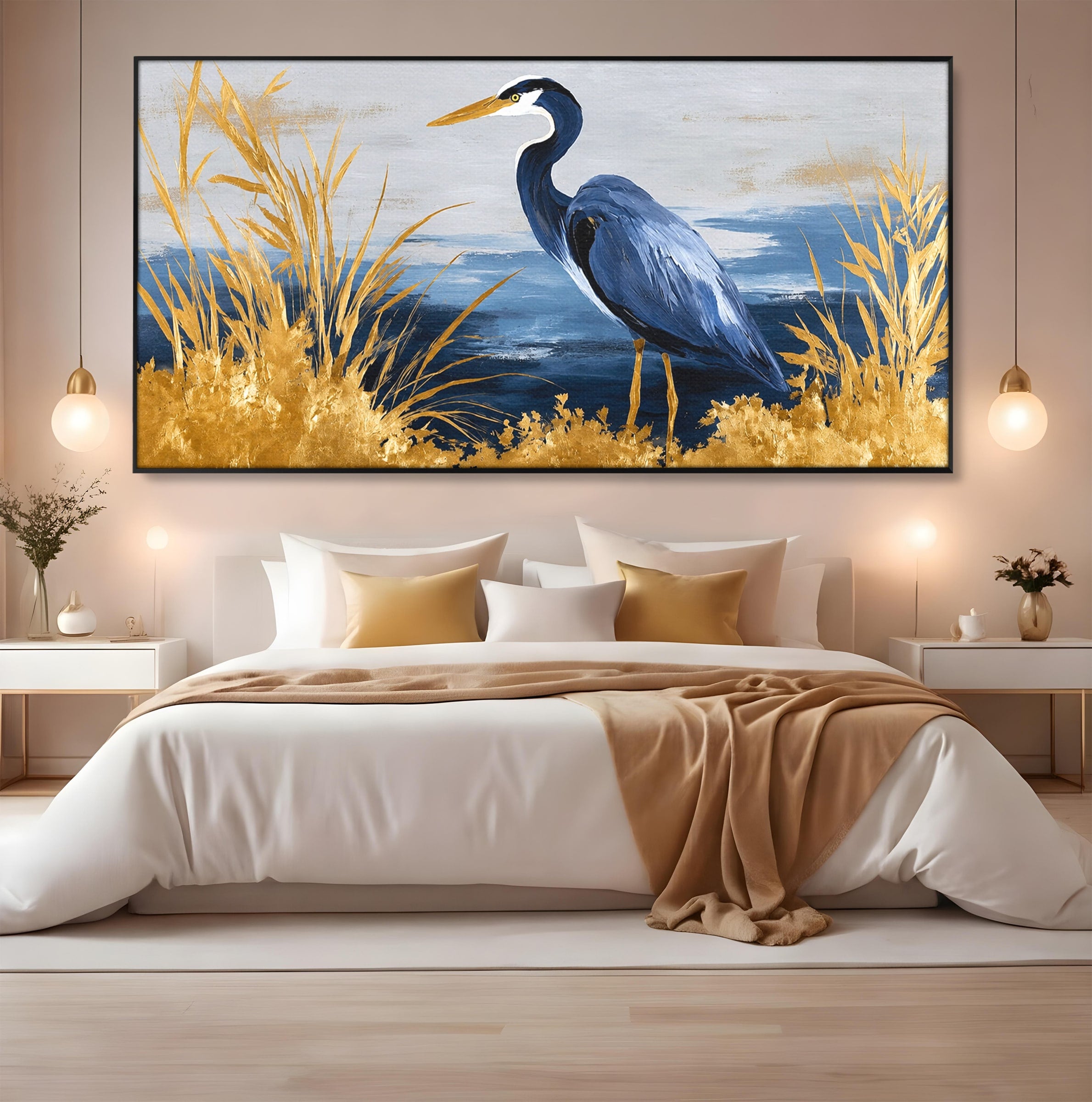 Tablou Canvas Premium LuxCanva® M1651, Egreta Eleganta, Egreta, Natura, Peisaj, Pasare, Living, Culori Vibrante