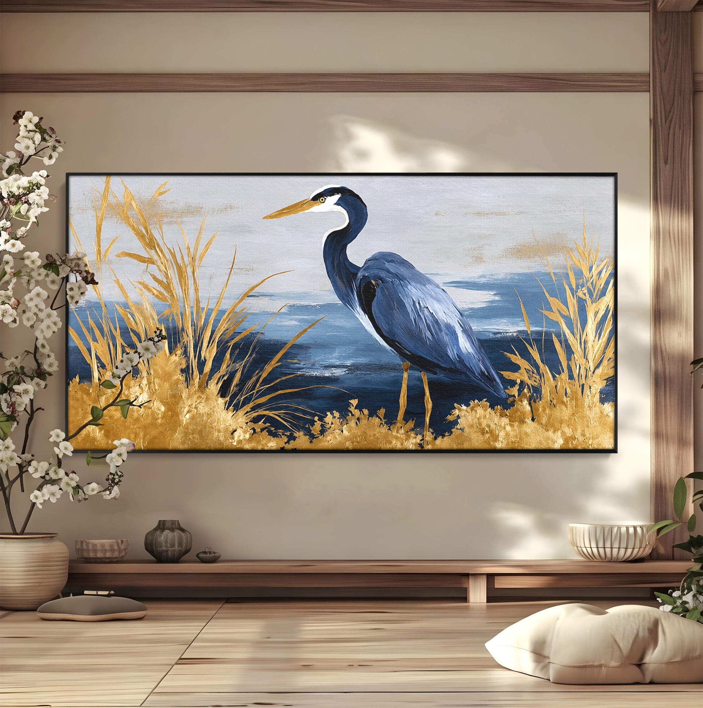 Tablou Canvas Premium LuxCanva® M1651, Egreta Eleganta, Egreta, Natura, Peisaj, Pasare, Living, Culori Vibrante