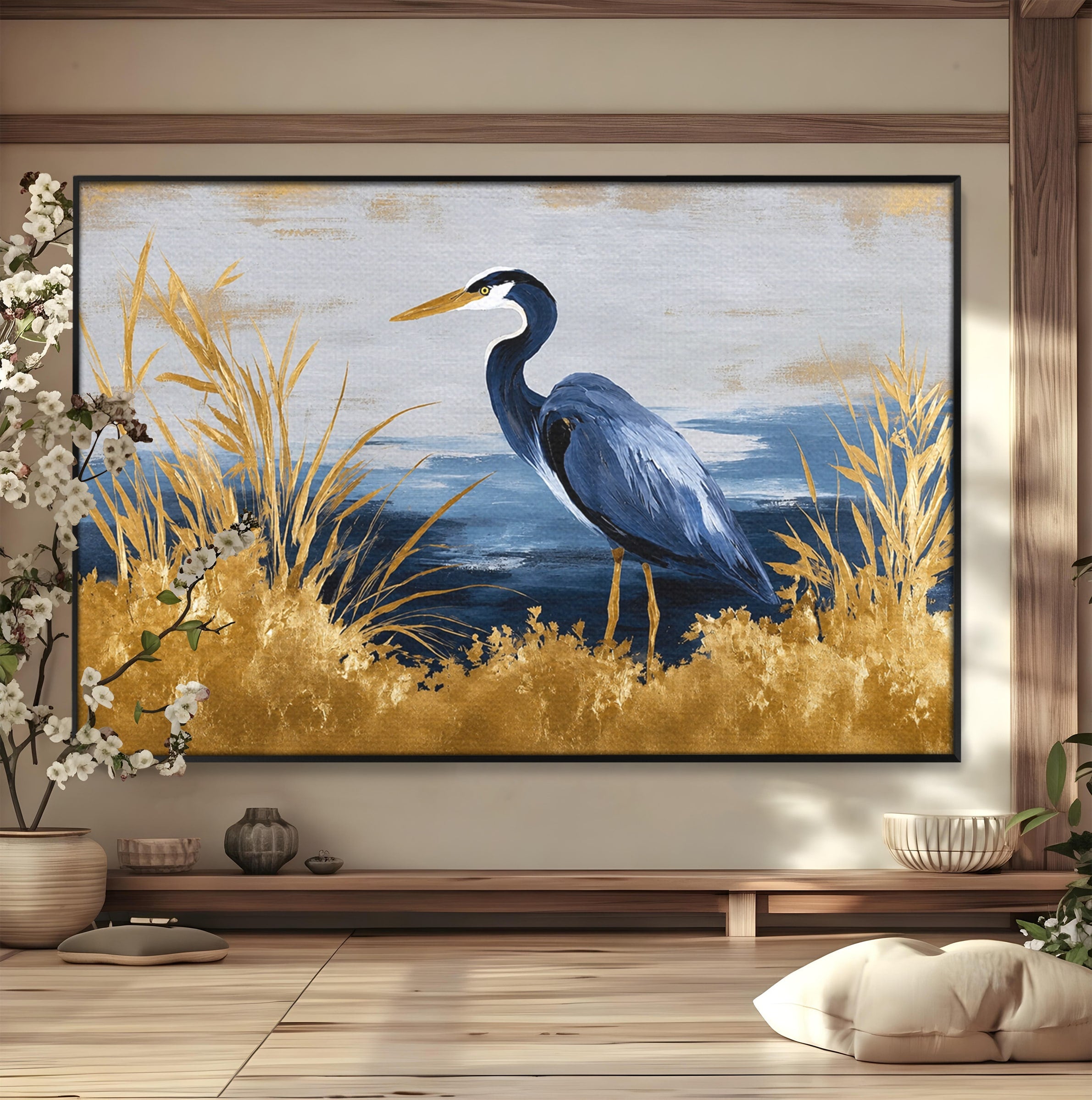 Tablou Canvas Premium LuxCanva® M1651, Egreta Eleganta, Egreta, Natura, Peisaj, Pasare, Living, Culori Vibrante