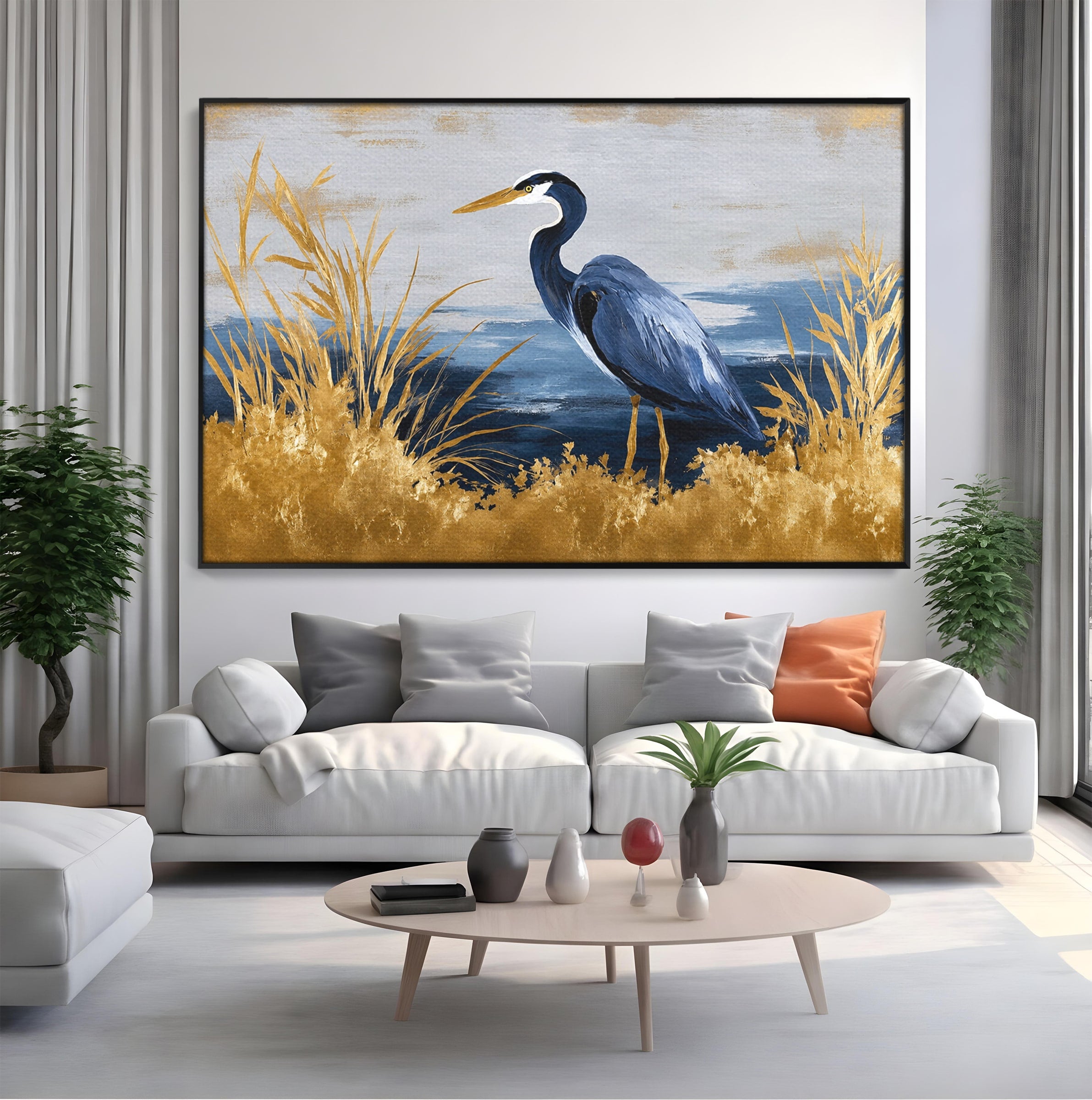 Tablou Canvas Premium LuxCanva® M1651, Egreta Eleganta, Egreta, Natura, Peisaj, Pasare, Living, Culori Vibrante