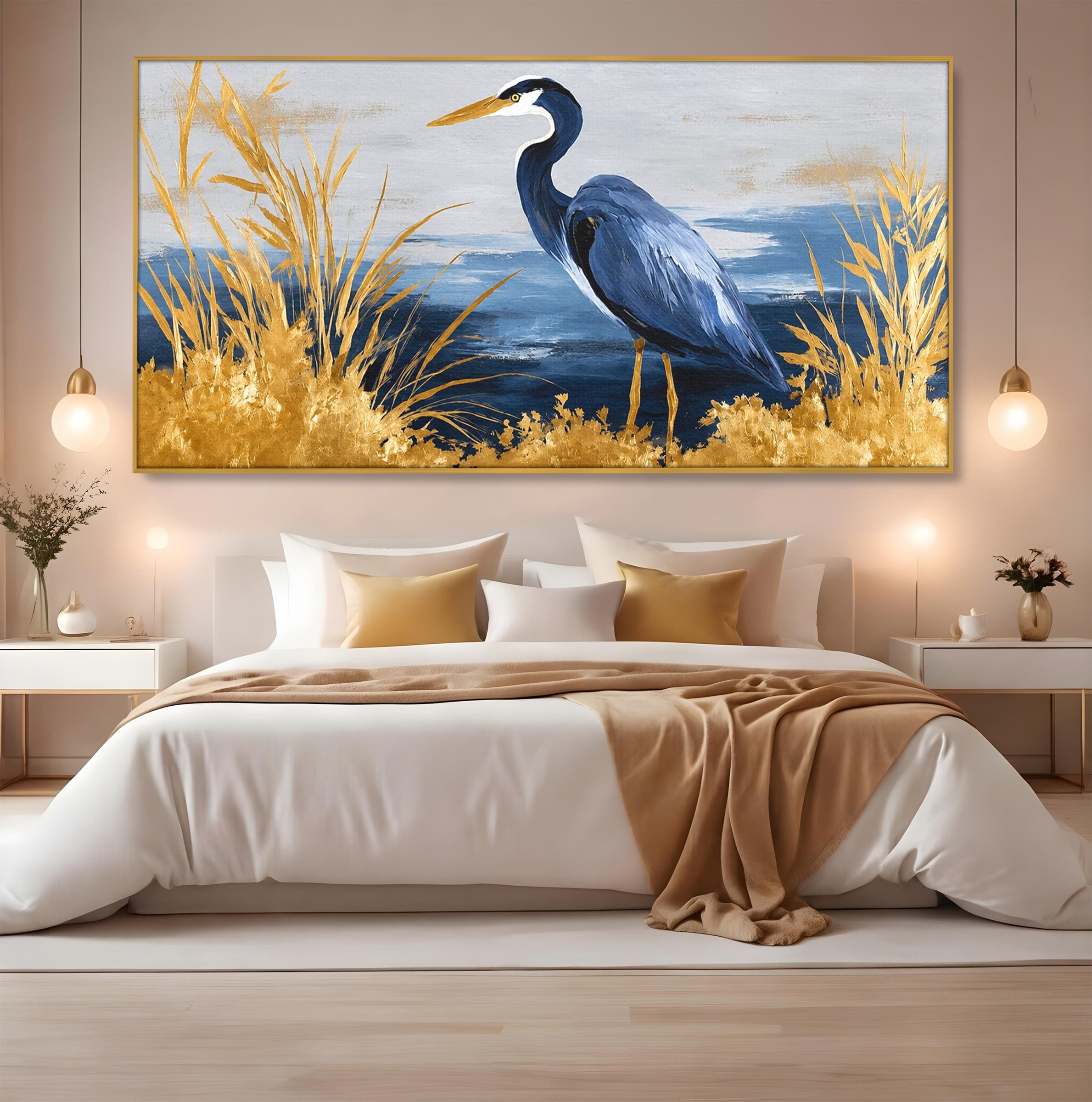 Tablou Canvas Premium LuxCanva® M1651, Egreta Eleganta, Egreta, Natura, Peisaj, Pasare, Living, Culori Vibrante