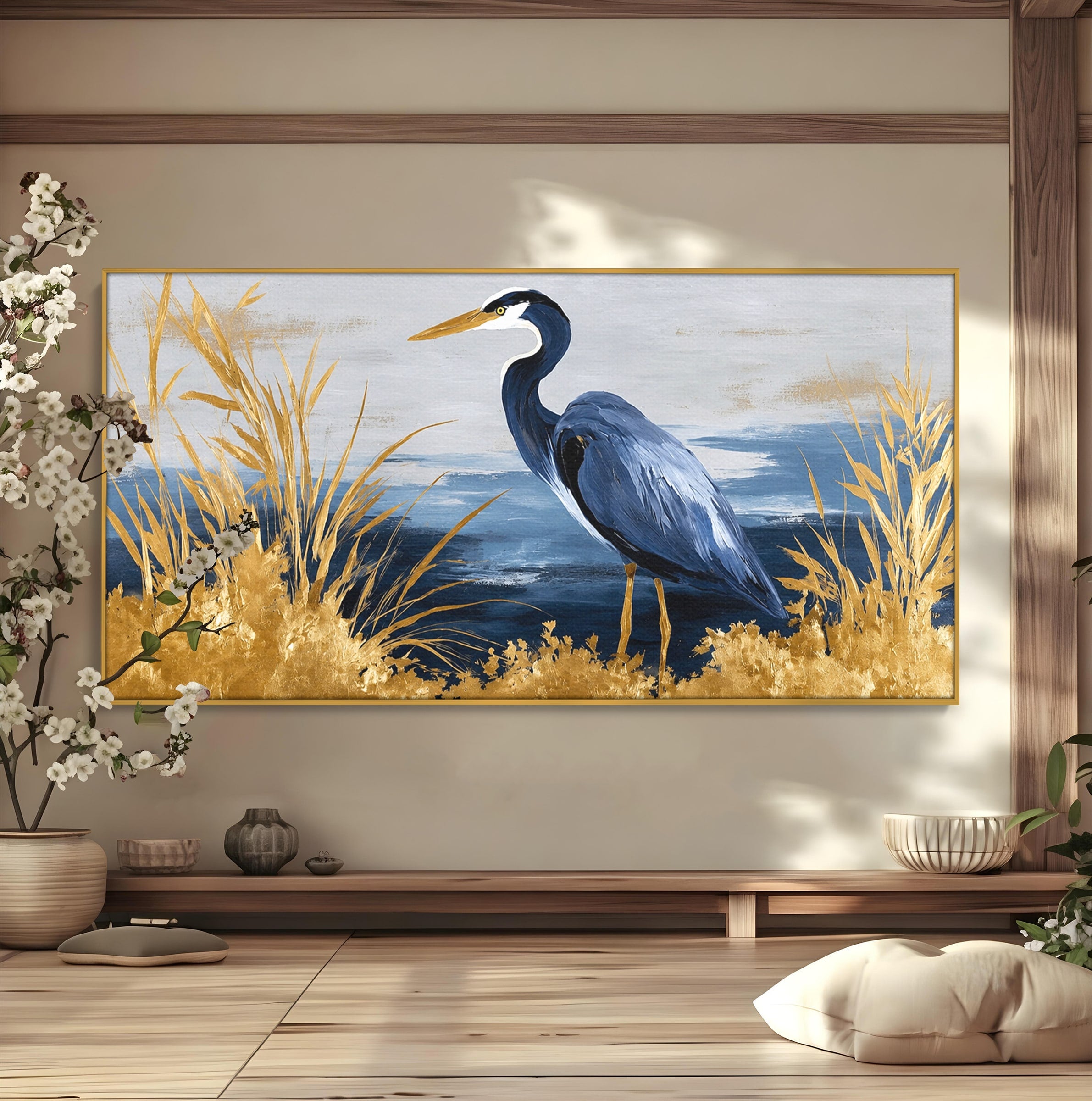 Tablou Canvas Premium LuxCanva® M1651, Egreta Eleganta, Egreta, Natura, Peisaj, Pasare, Living, Culori Vibrante