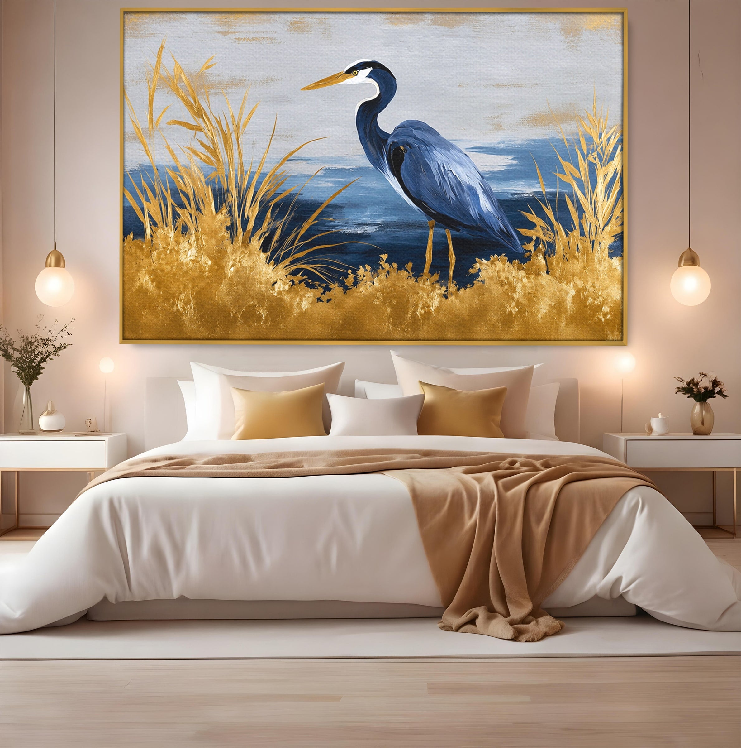 Tablou Canvas Premium LuxCanva® M1651, Egreta Eleganta, Egreta, Natura, Peisaj, Pasare, Living, Culori Vibrante