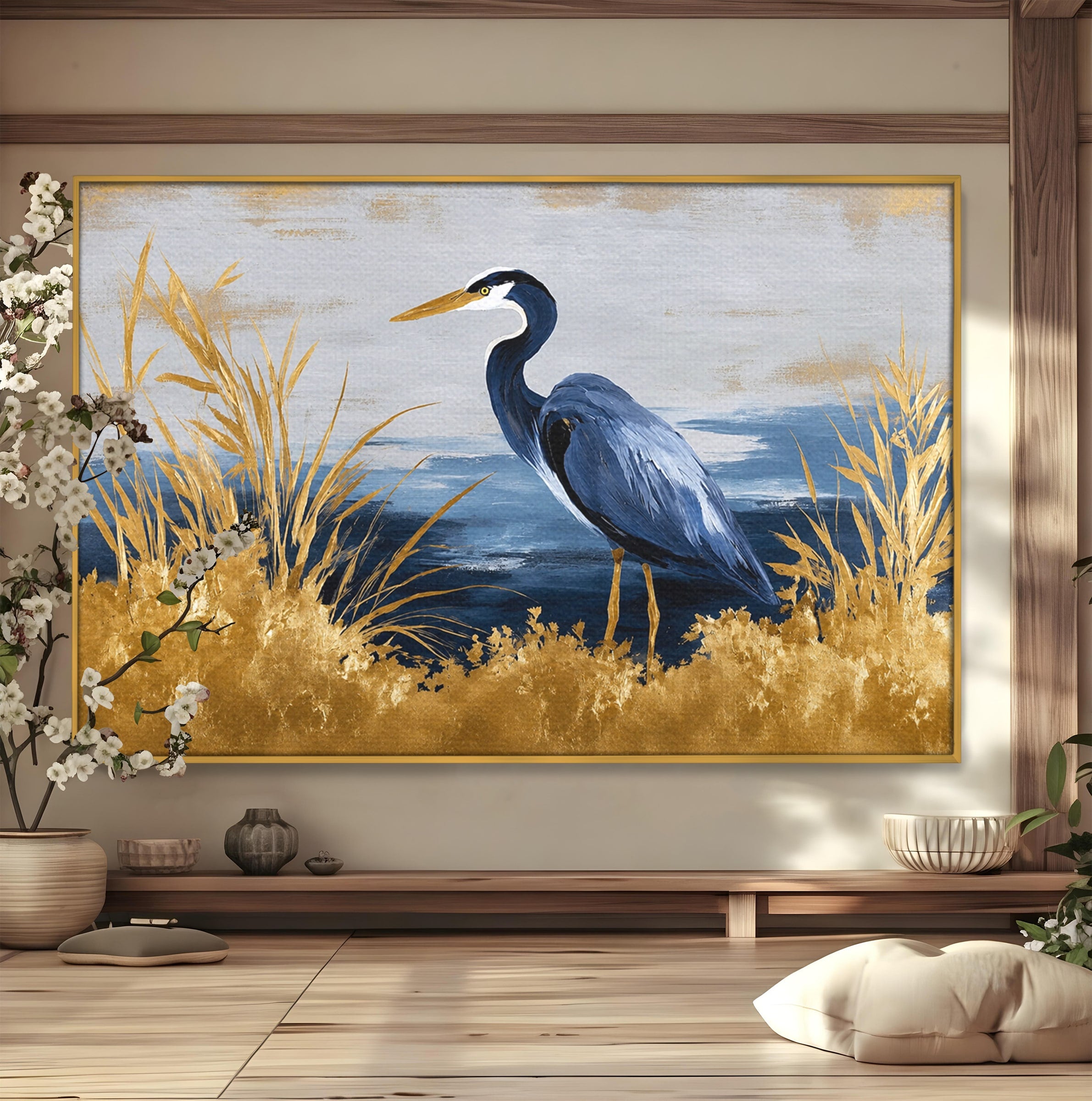 Tablou Canvas Premium LuxCanva® M1651, Egreta Eleganta, Egreta, Natura, Peisaj, Pasare, Living, Culori Vibrante