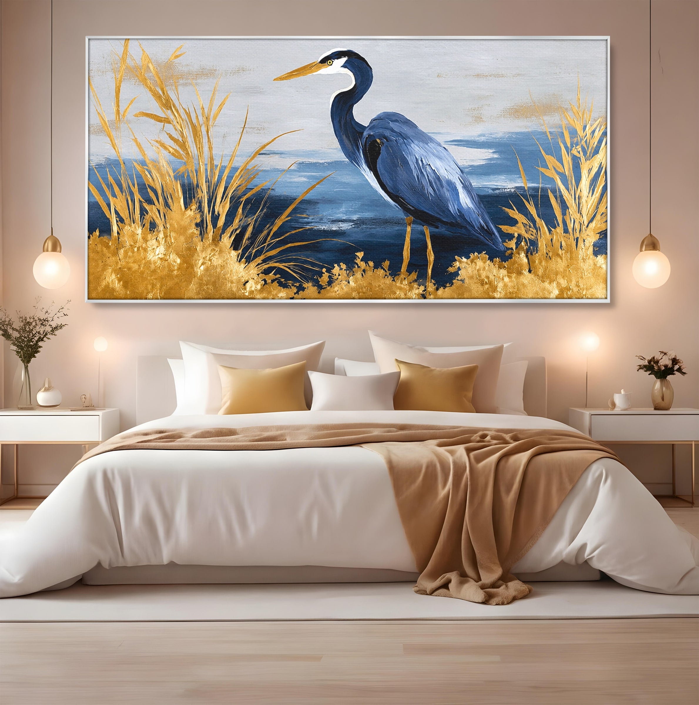 Tablou Canvas Premium LuxCanva® M1651, Egreta Eleganta, Egreta, Natura, Peisaj, Pasare, Living, Culori Vibrante