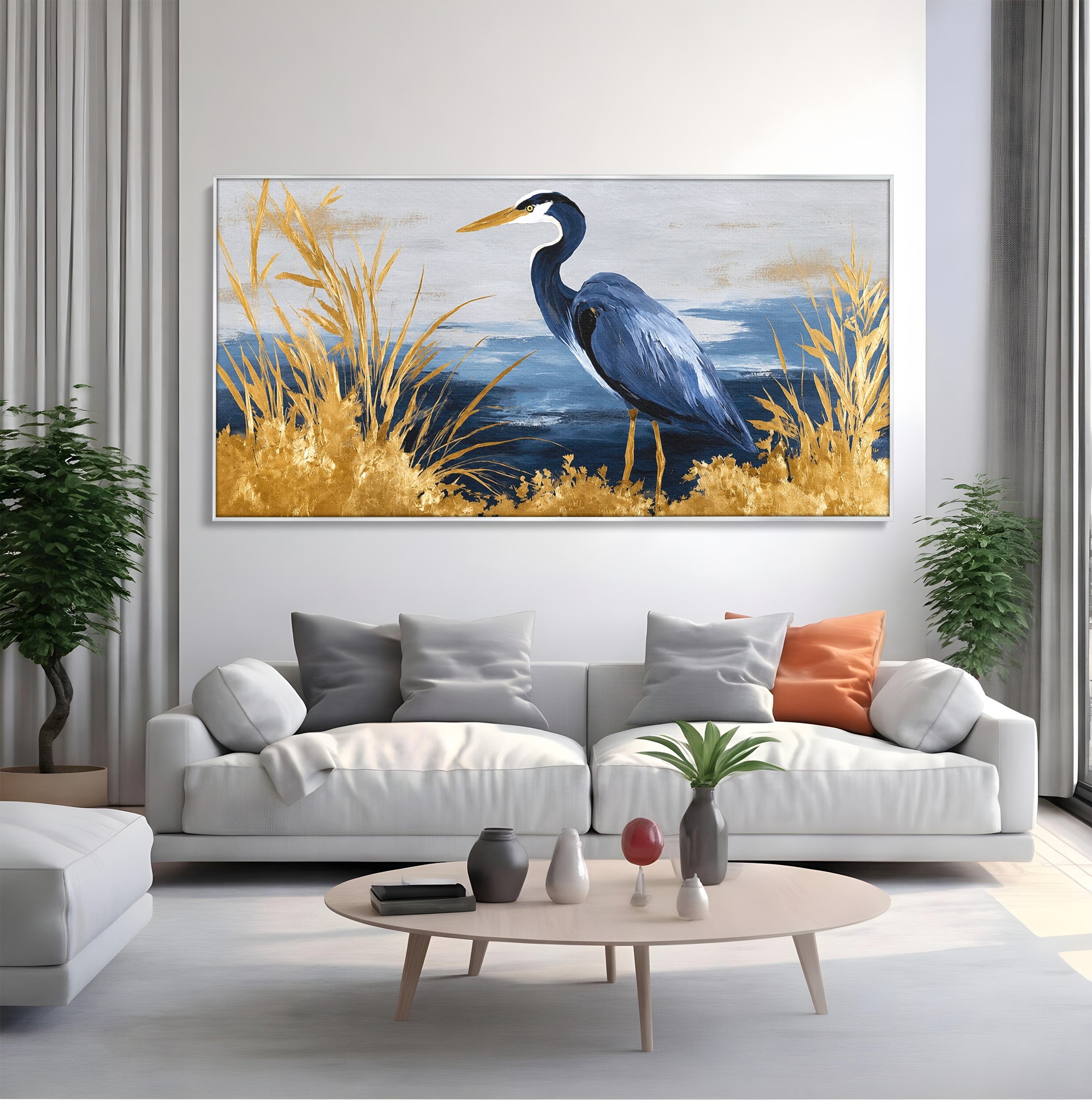 Tablou Canvas Premium LuxCanva® M1651, Egreta Eleganta, Egreta, Natura, Peisaj, Pasare, Living, Culori Vibrante