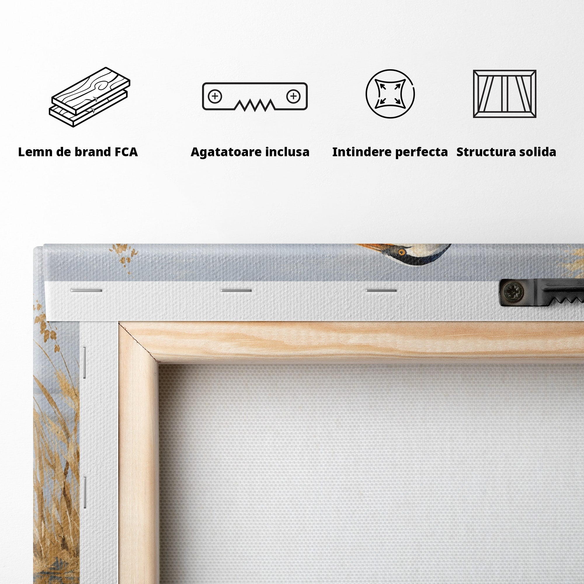 Tablou Canvas Premium LuxCanva® M1652, Paznicul Lacului, Egreta, Peisaj, Natura, Calm, Living, Birou, Culori Vibrante