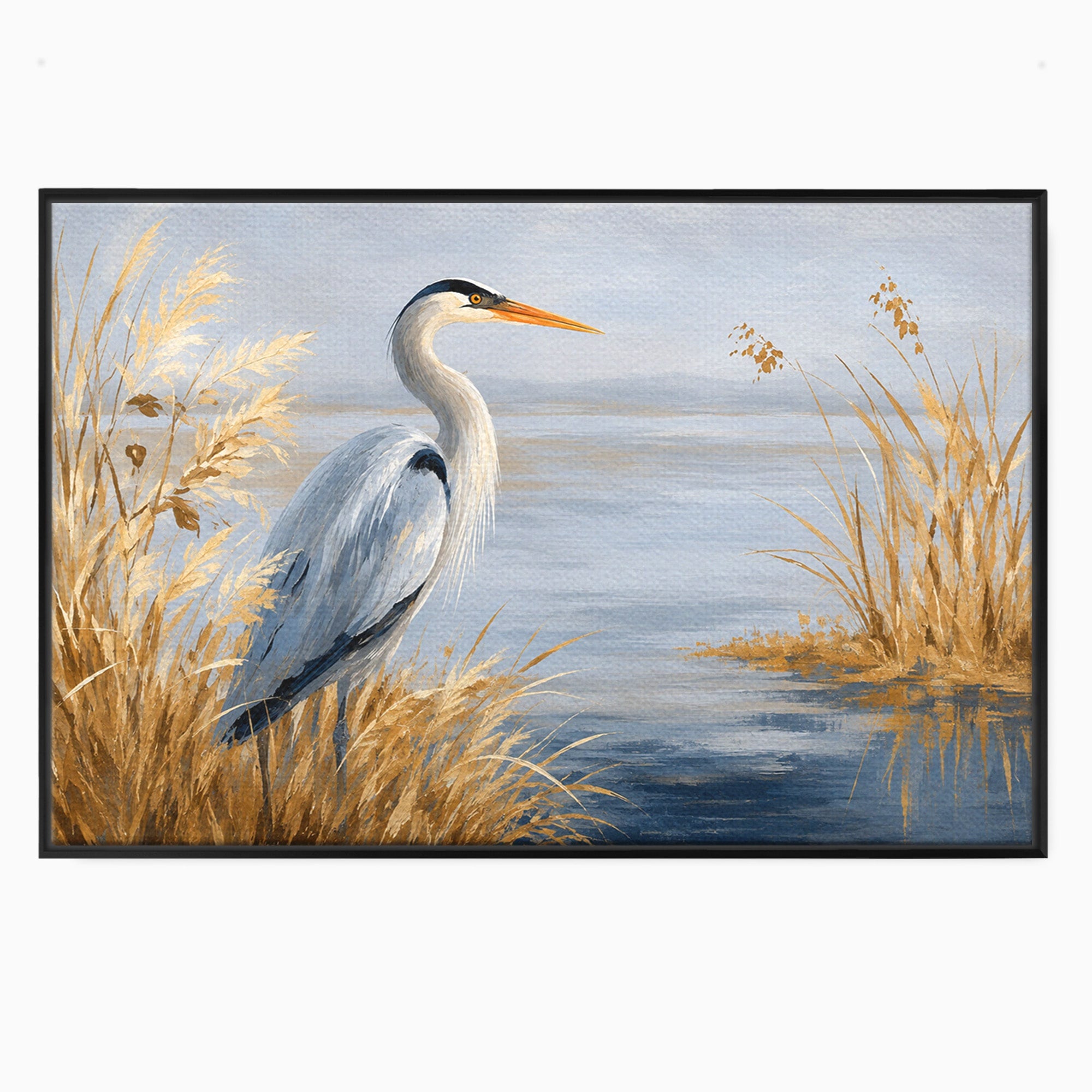 Tablou Canvas Premium LuxCanva® M1652, Paznicul Lacului, Egreta, Peisaj, Natura, Calm, Living, Birou, Culori Vibrante