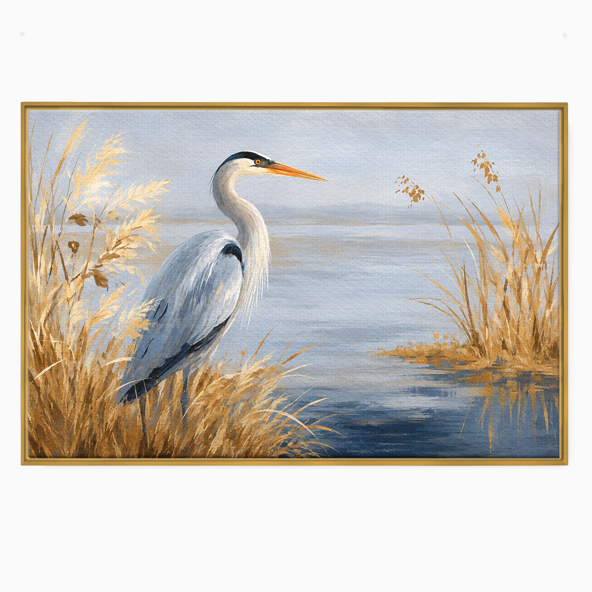 Tablou Canvas Premium LuxCanva® M1652, Paznicul Lacului, Egreta, Peisaj, Natura, Calm, Living, Birou, Culori Vibrante