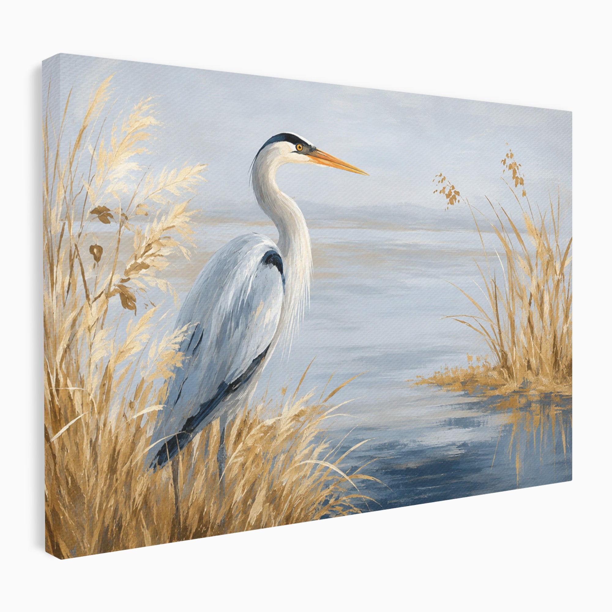 Tablou Canvas Premium LuxCanva® M1652, Paznicul Lacului, Egreta, Peisaj, Natura, Calm, Living, Birou, Culori Vibrante