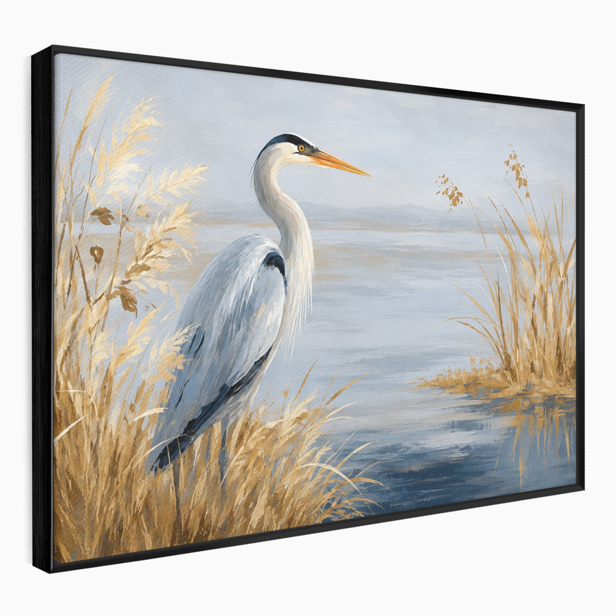 Tablou Canvas Premium LuxCanva® M1652, Paznicul Lacului, Egreta, Peisaj, Natura, Calm, Living, Birou, Culori Vibrante