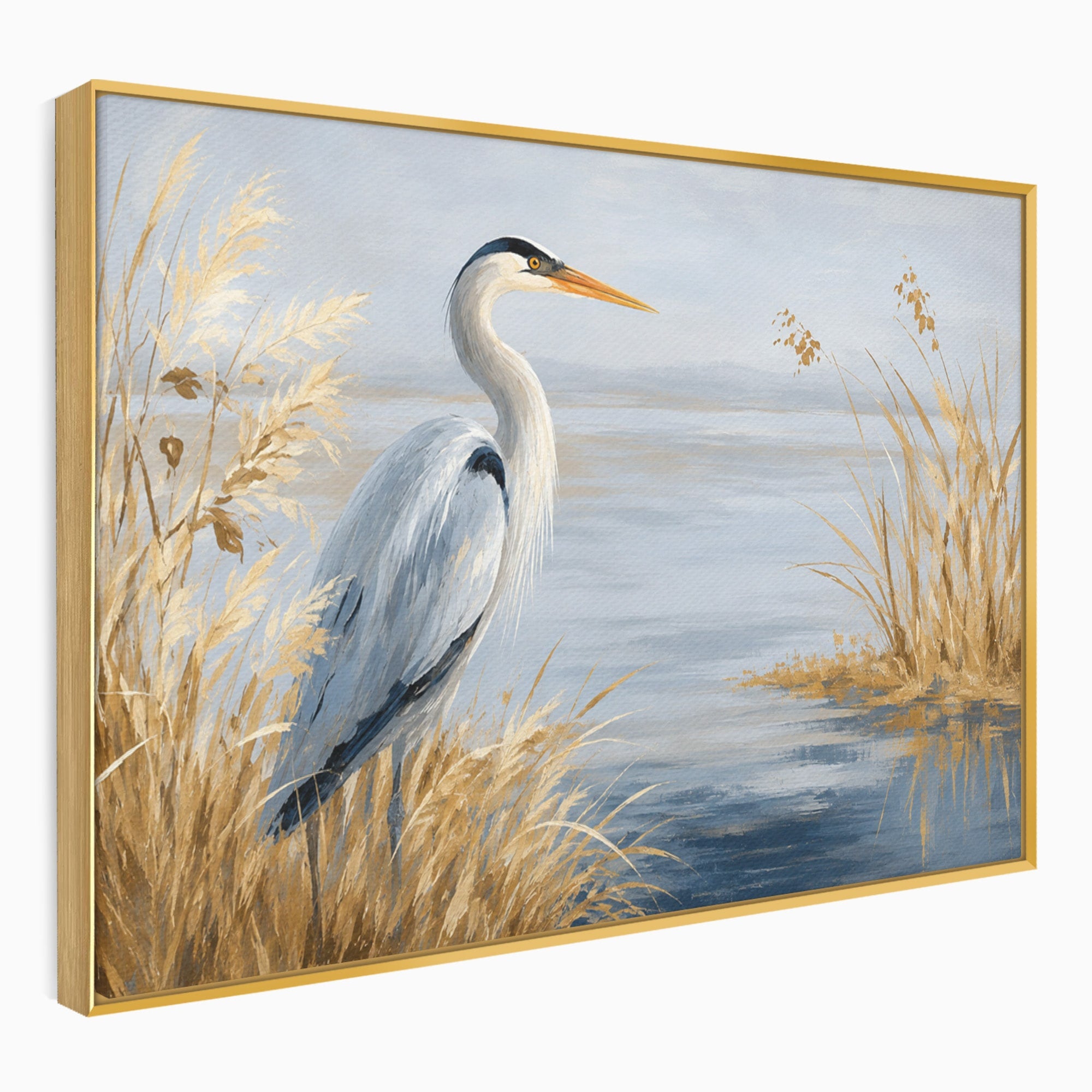 Tablou Canvas Premium LuxCanva® M1652, Paznicul Lacului, Egreta, Peisaj, Natura, Calm, Living, Birou, Culori Vibrante