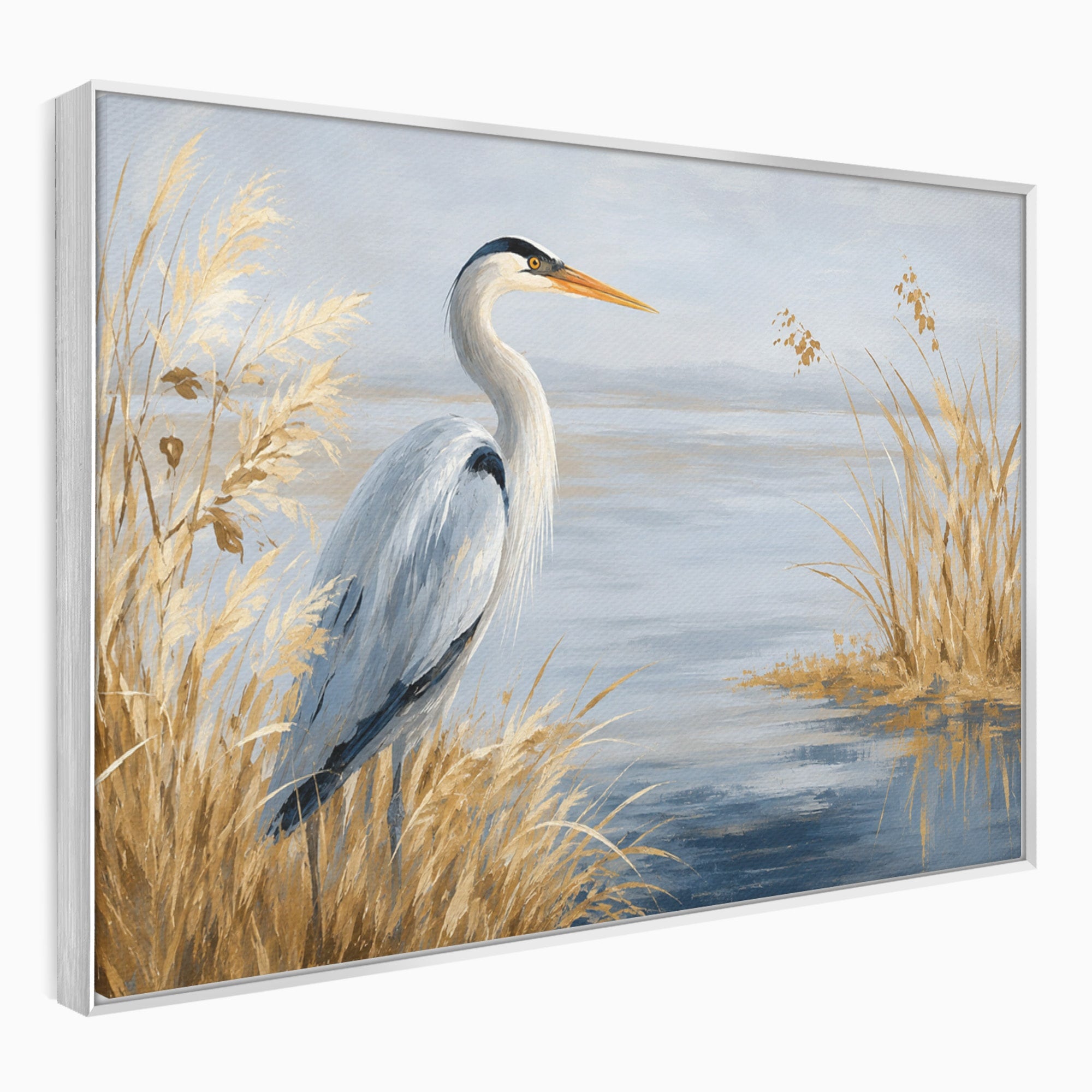 Tablou Canvas Premium LuxCanva® M1652, Paznicul Lacului, Egreta, Peisaj, Natura, Calm, Living, Birou, Culori Vibrante