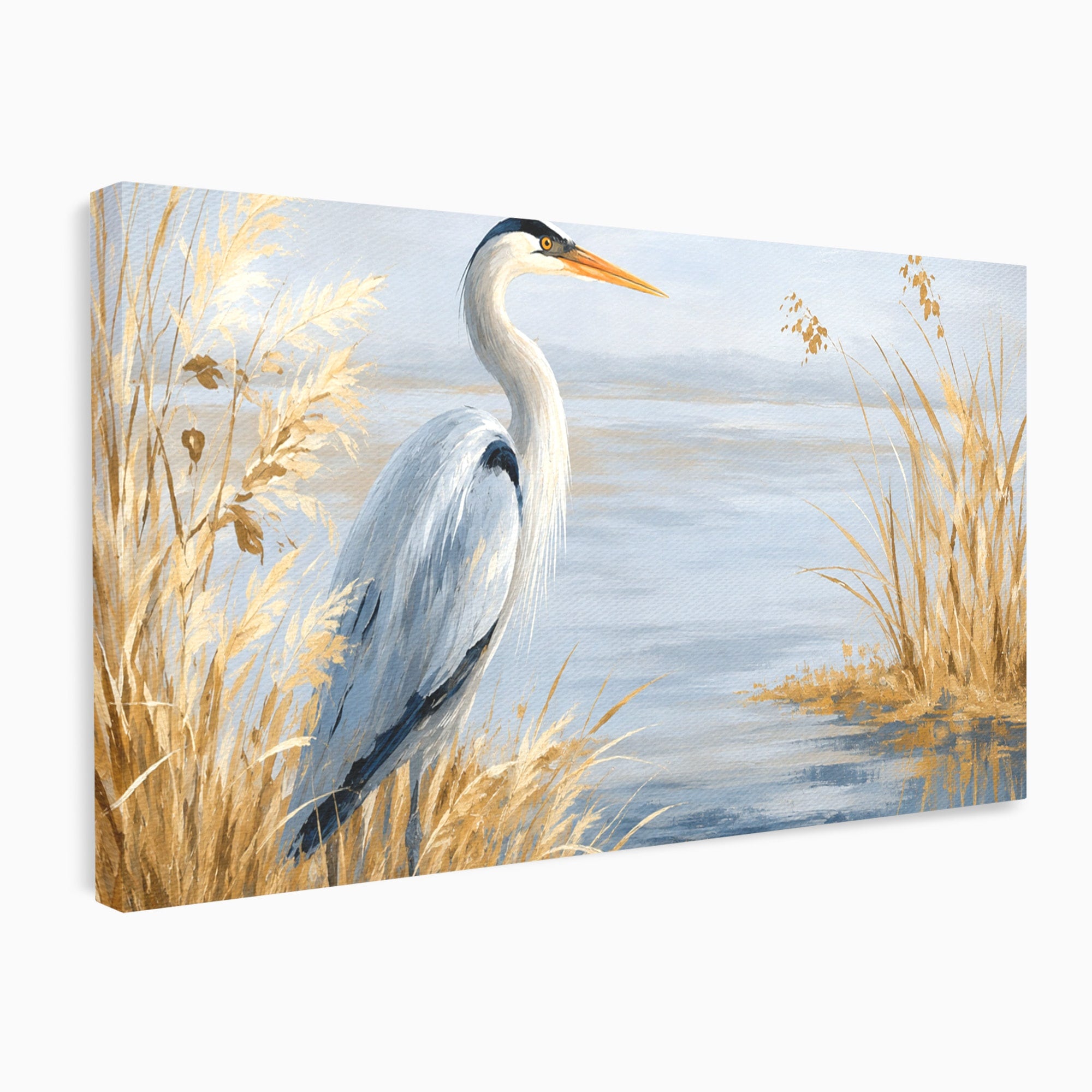Tablou Canvas Premium LuxCanva® M1652, Paznicul Lacului, Egreta, Peisaj, Natura, Calm, Living, Birou, Culori Vibrante
