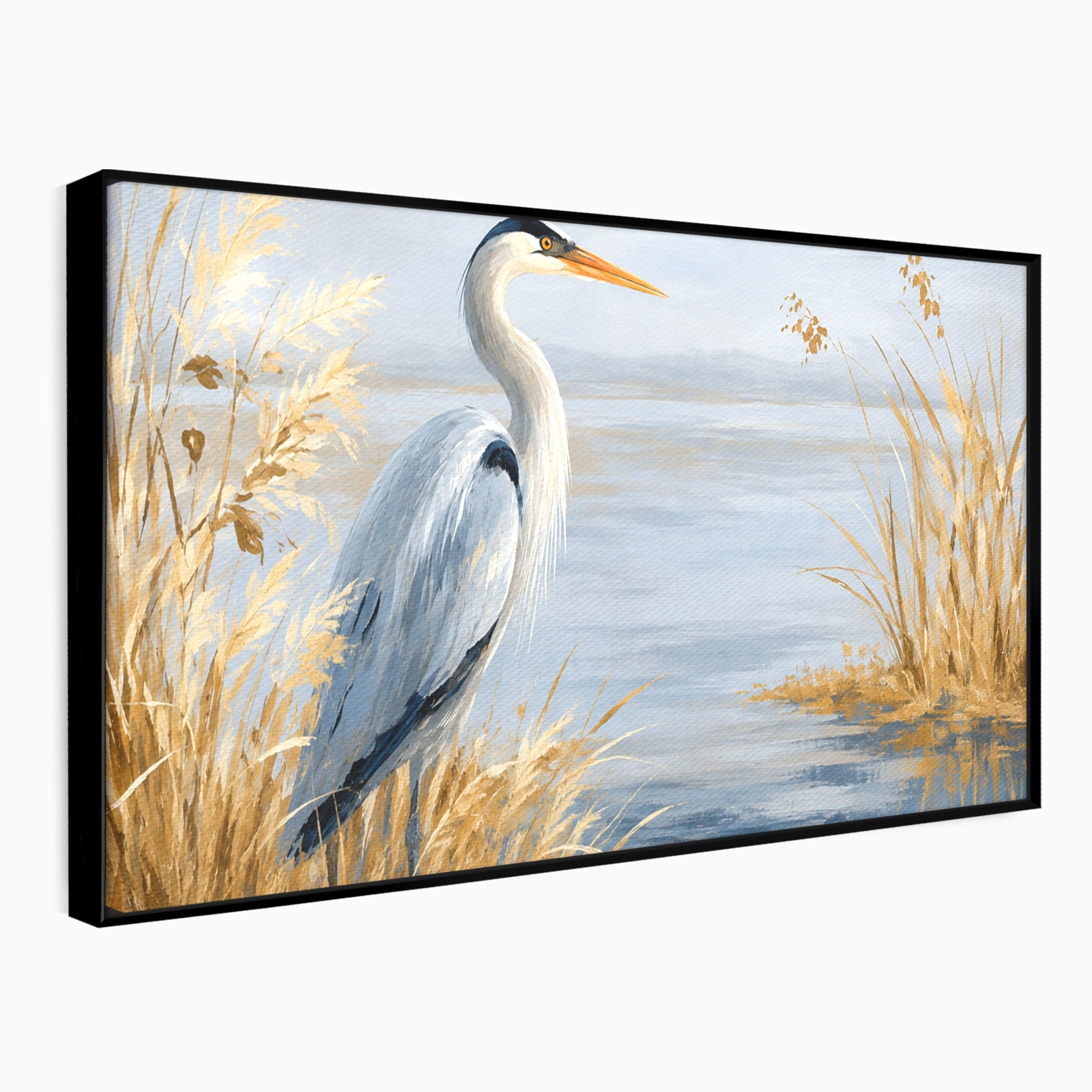 Tablou Canvas Premium LuxCanva® M1652, Paznicul Lacului, Egreta, Peisaj, Natura, Calm, Living, Birou, Culori Vibrante