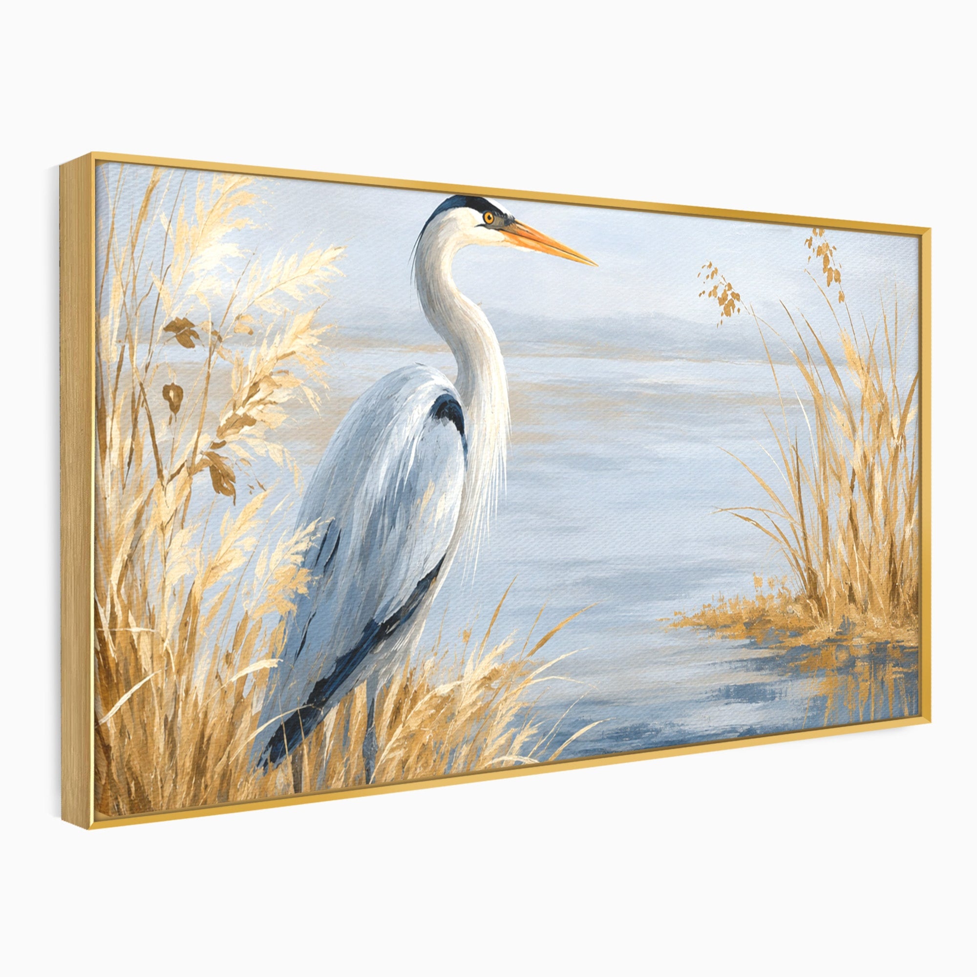 Tablou Canvas Premium LuxCanva® M1652, Paznicul Lacului, Egreta, Peisaj, Natura, Calm, Living, Birou, Culori Vibrante