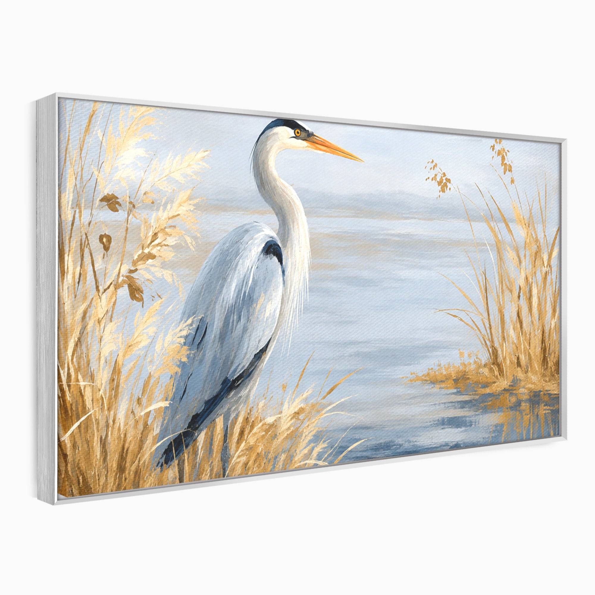 Tablou Canvas Premium LuxCanva® M1652, Paznicul Lacului, Egreta, Peisaj, Natura, Calm, Living, Birou, Culori Vibrante