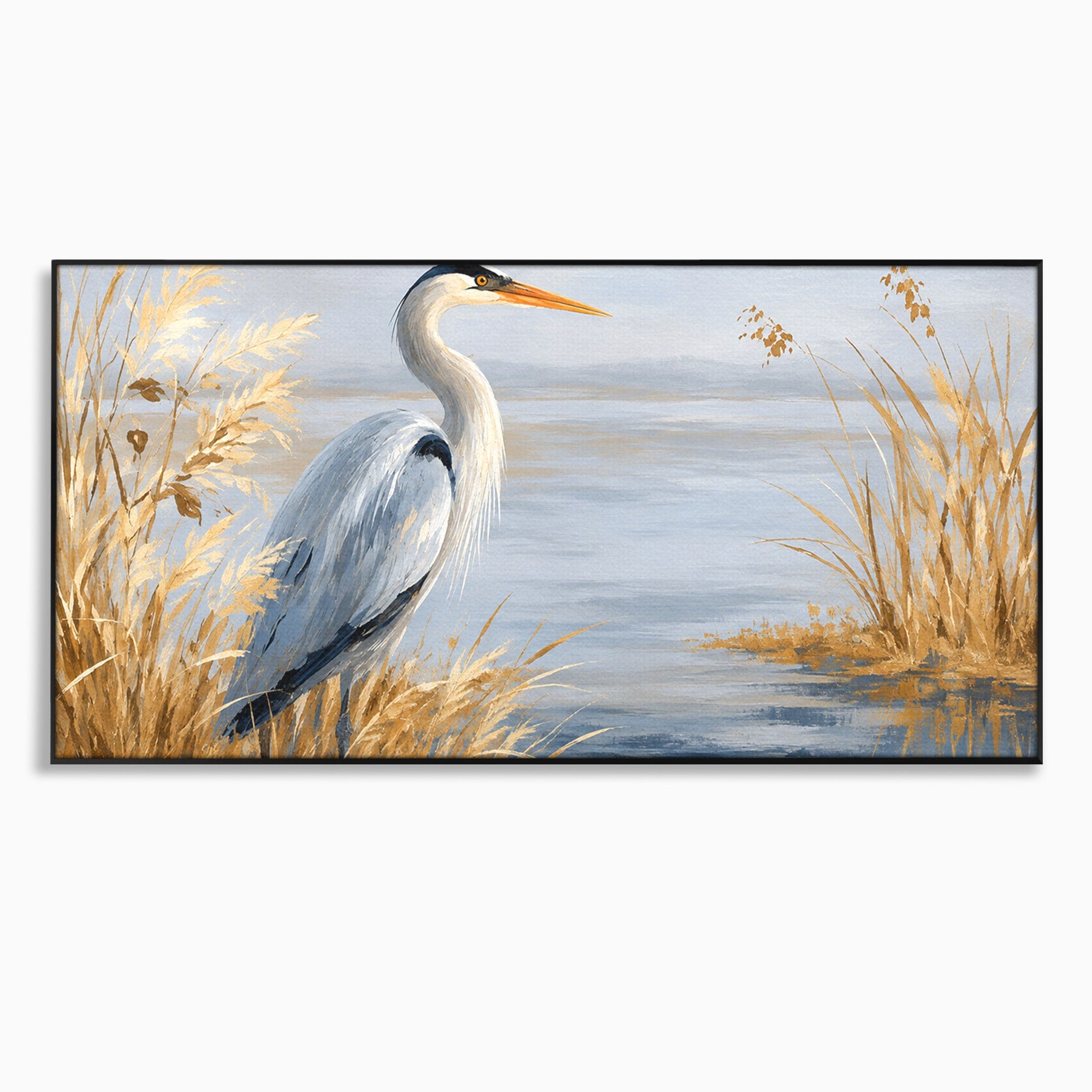 Tablou Canvas Premium LuxCanva® M1652, Paznicul Lacului, Egreta, Peisaj, Natura, Calm, Living, Birou, Culori Vibrante