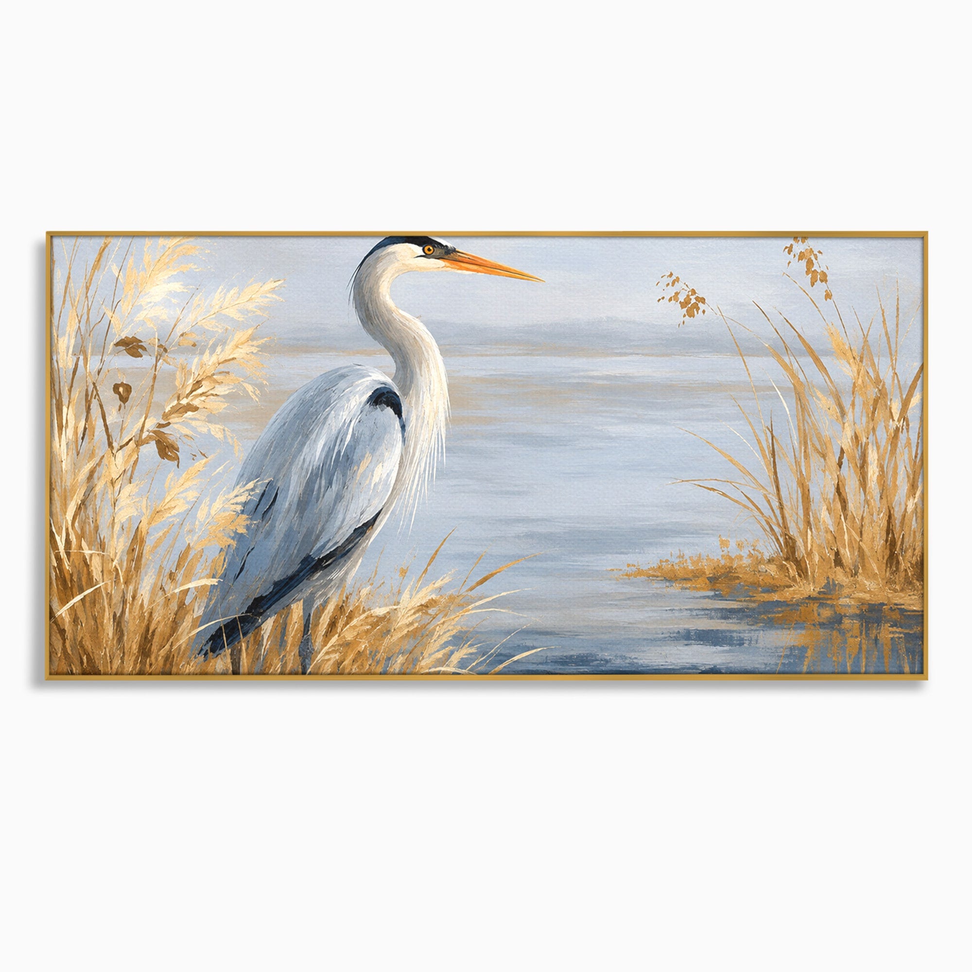 Tablou Canvas Premium LuxCanva® M1652, Paznicul Lacului, Egreta, Peisaj, Natura, Calm, Living, Birou, Culori Vibrante