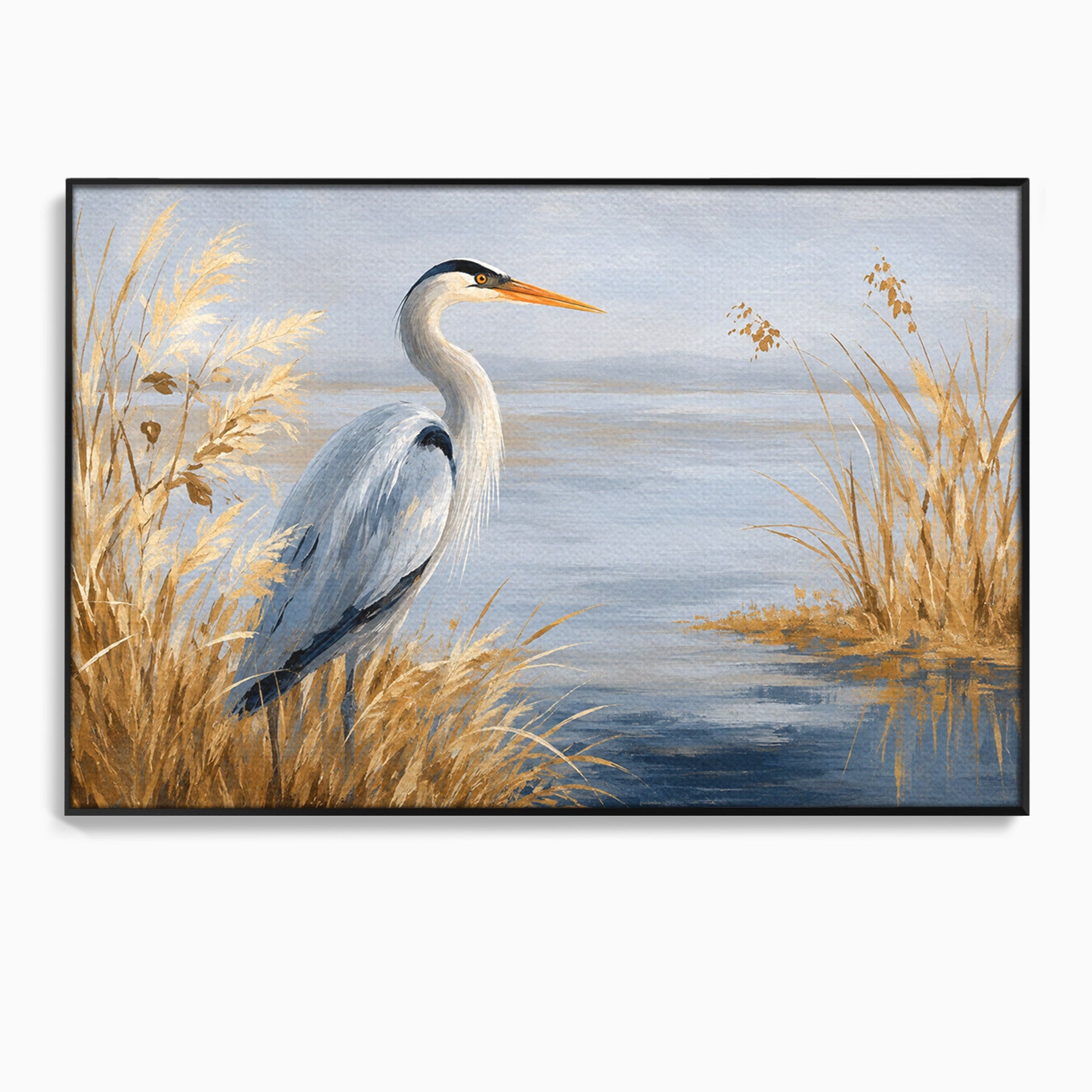 Tablou Canvas Premium LuxCanva® M1652, Paznicul Lacului, Egreta, Peisaj, Natura, Calm, Living, Birou, Culori Vibrante