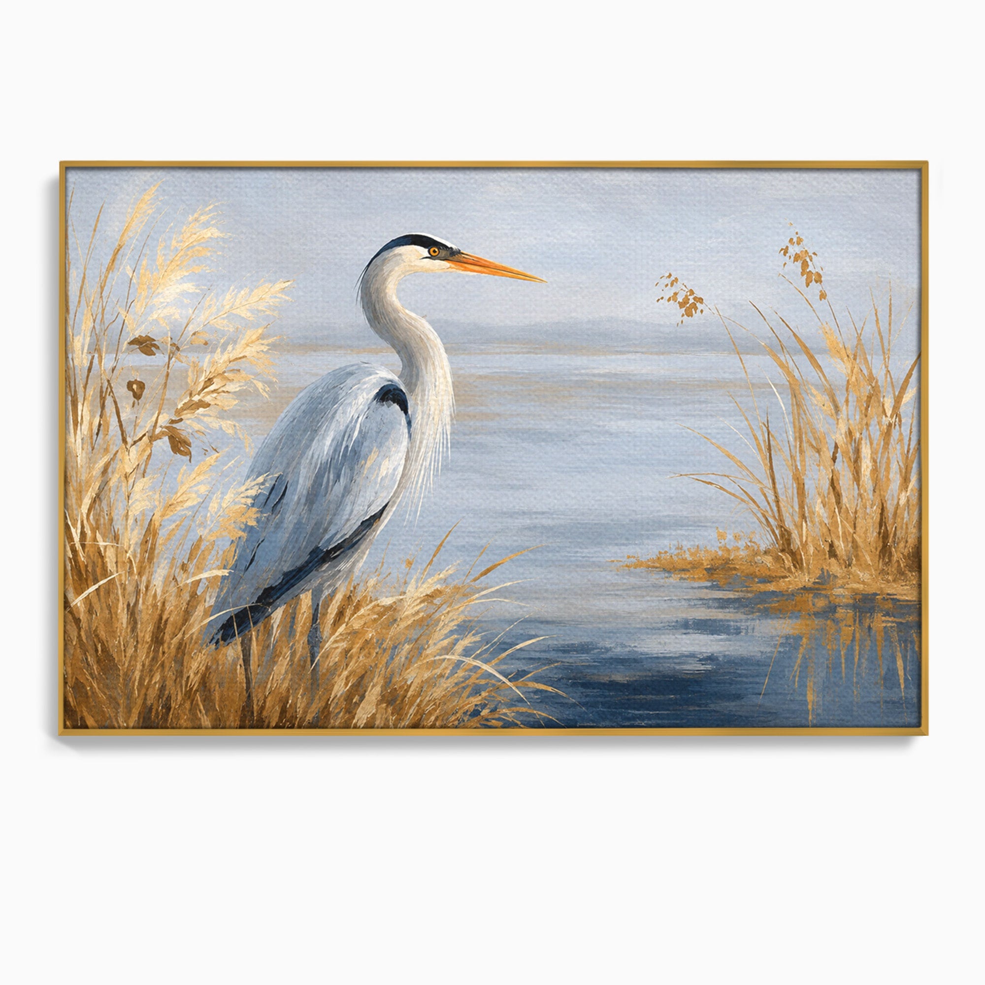 Tablou Canvas Premium LuxCanva® M1652, Paznicul Lacului, Egreta, Peisaj, Natura, Calm, Living, Birou, Culori Vibrante