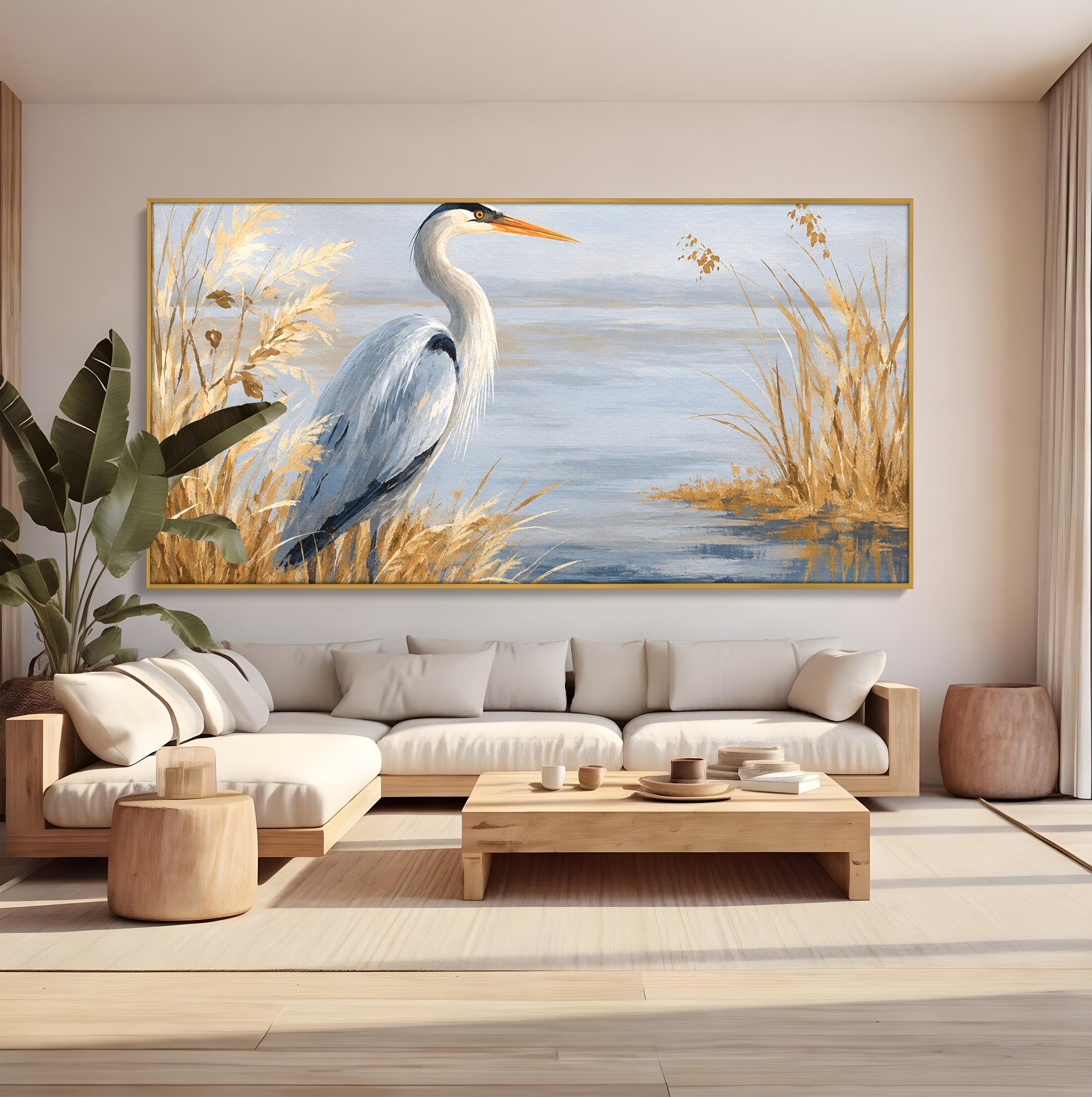 Tablou Canvas Premium LuxCanva® M1652, Paznicul Lacului, Egreta, Peisaj, Natura, Calm, Living, Birou, Culori Vibrante