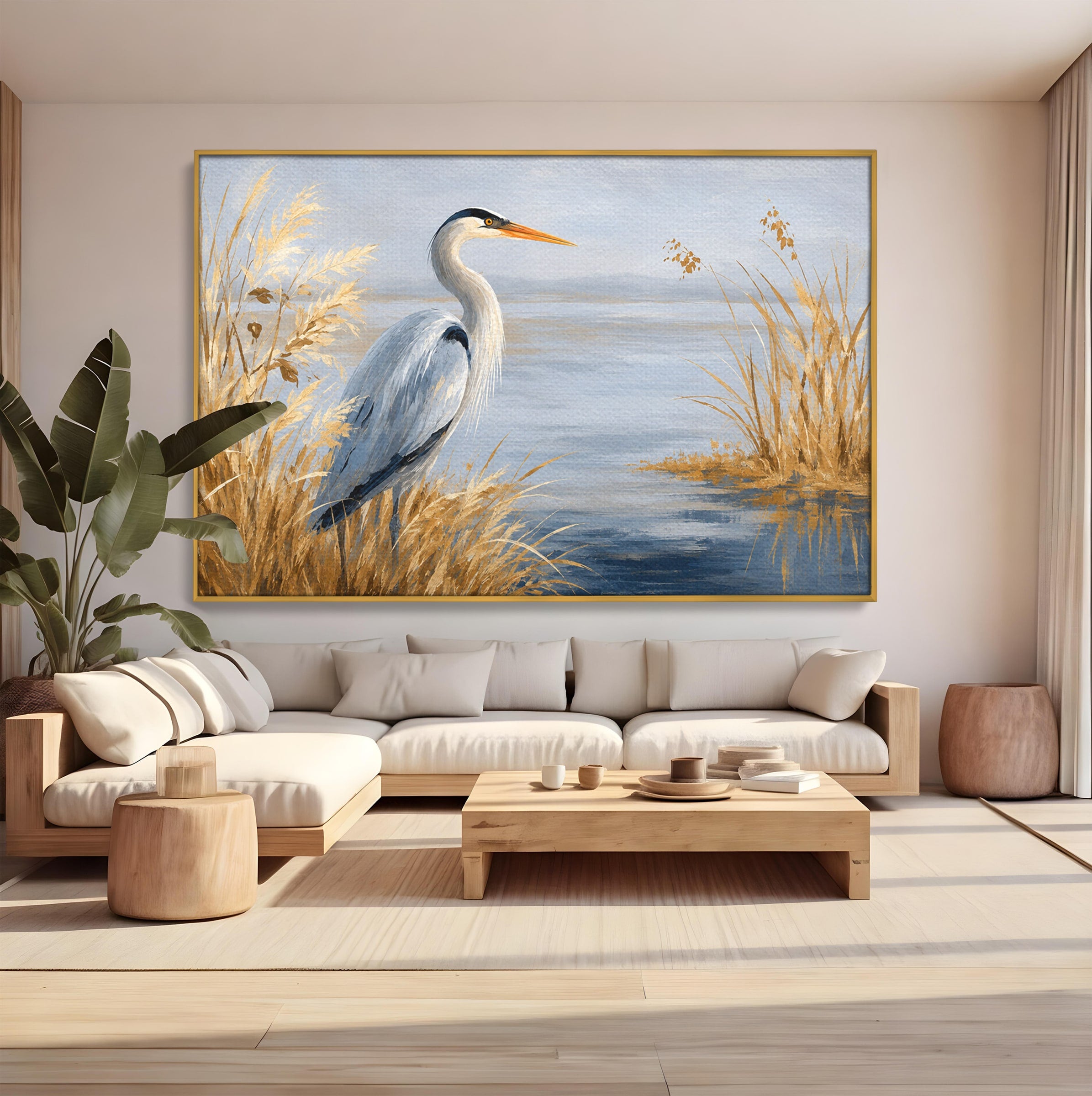 Tablou Canvas Premium LuxCanva® M1652, Paznicul Lacului, Egreta, Peisaj, Natura, Calm, Living, Birou, Culori Vibrante