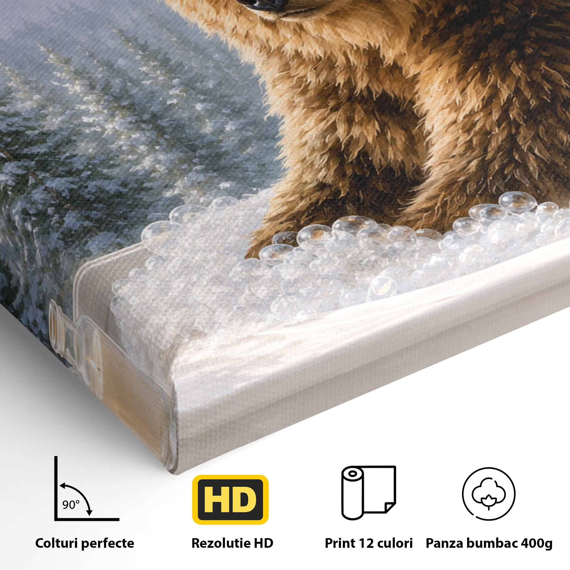 Tablou Canvas Premium LuxCanva® M1653, Ursul La Fereastra, Urs, Fereastra, Peisaj, Natura, Living, Culori Vibrante